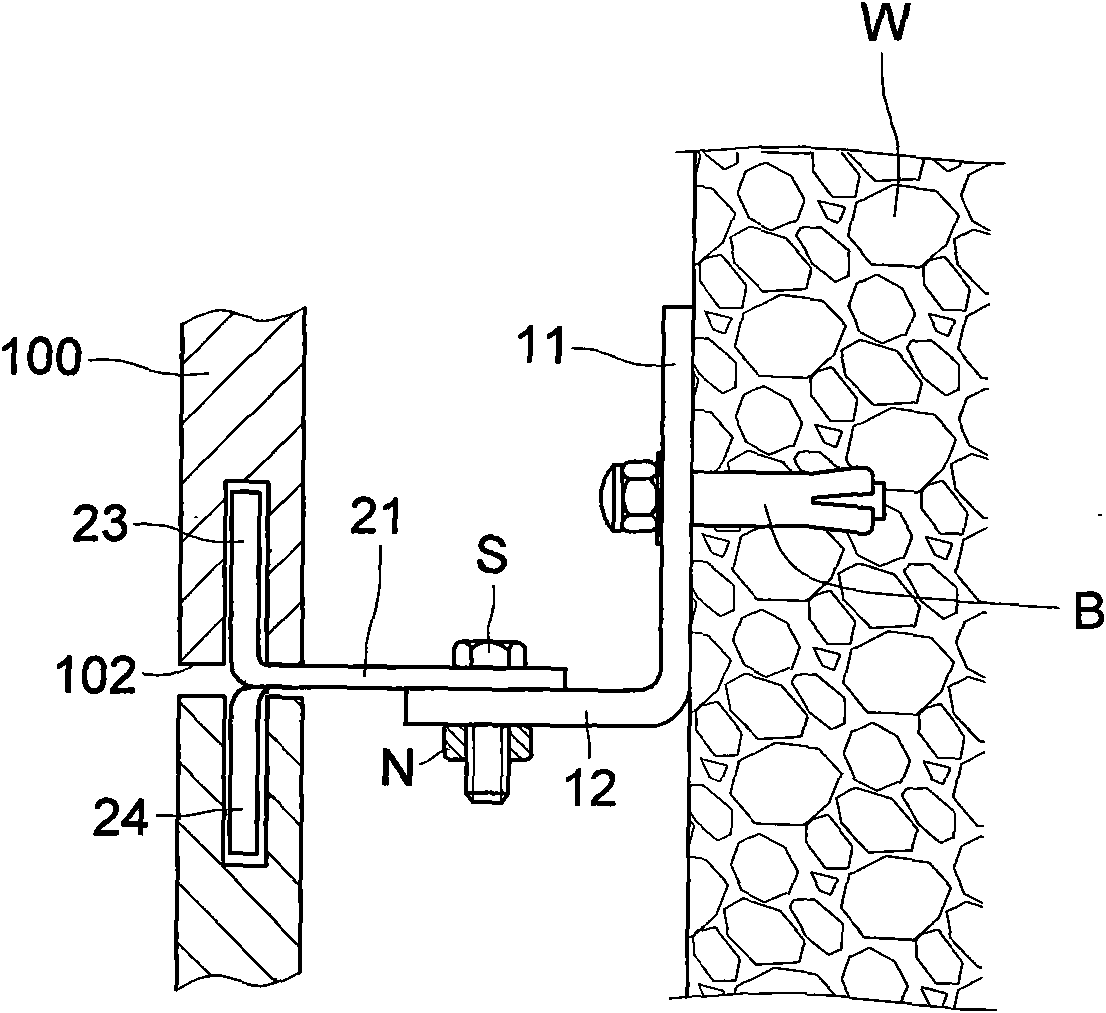 Special connecting and fixing construction member for constructing wall surface of stone panel