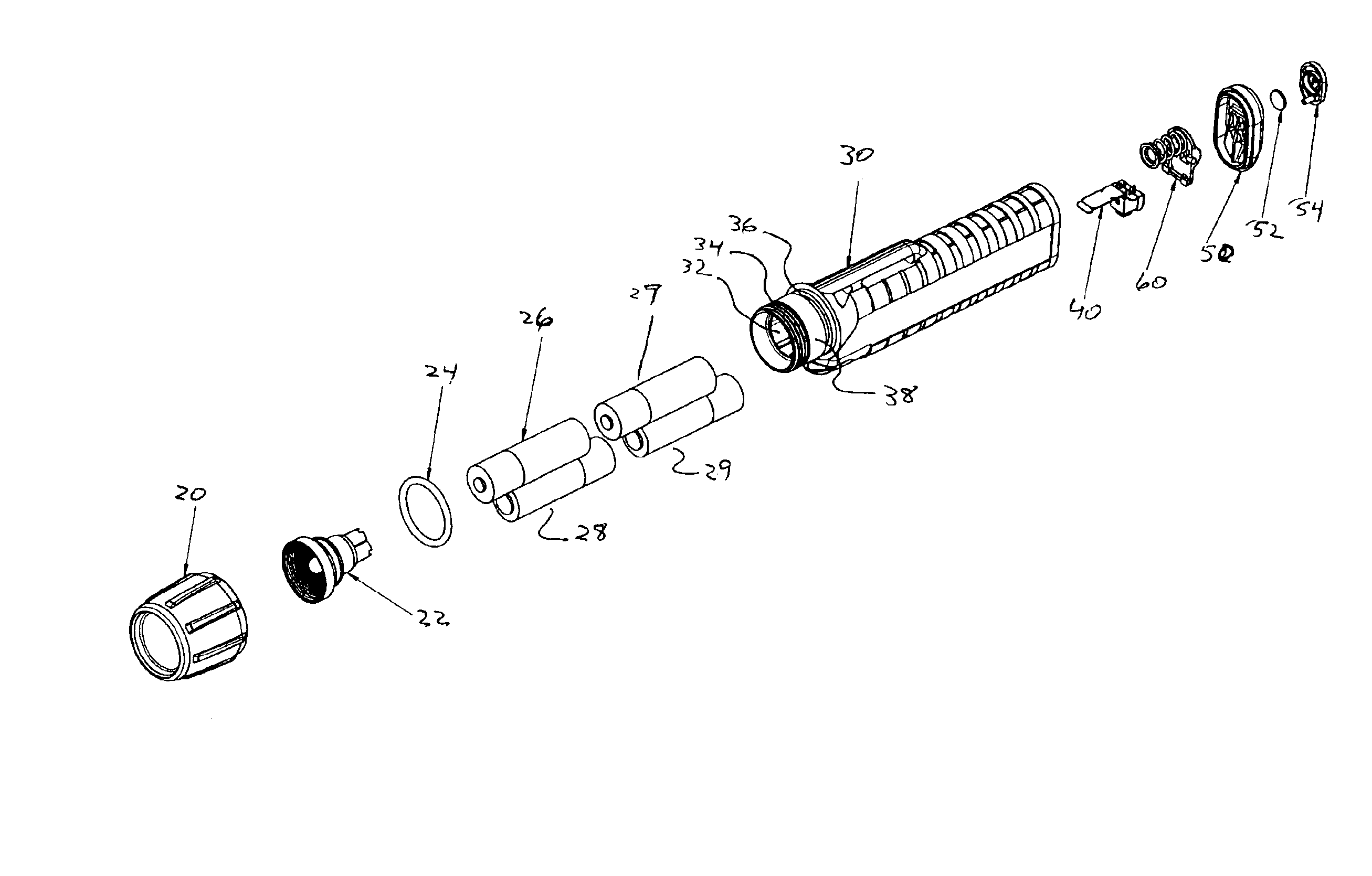 Flashlight with pivotable battery contact structure