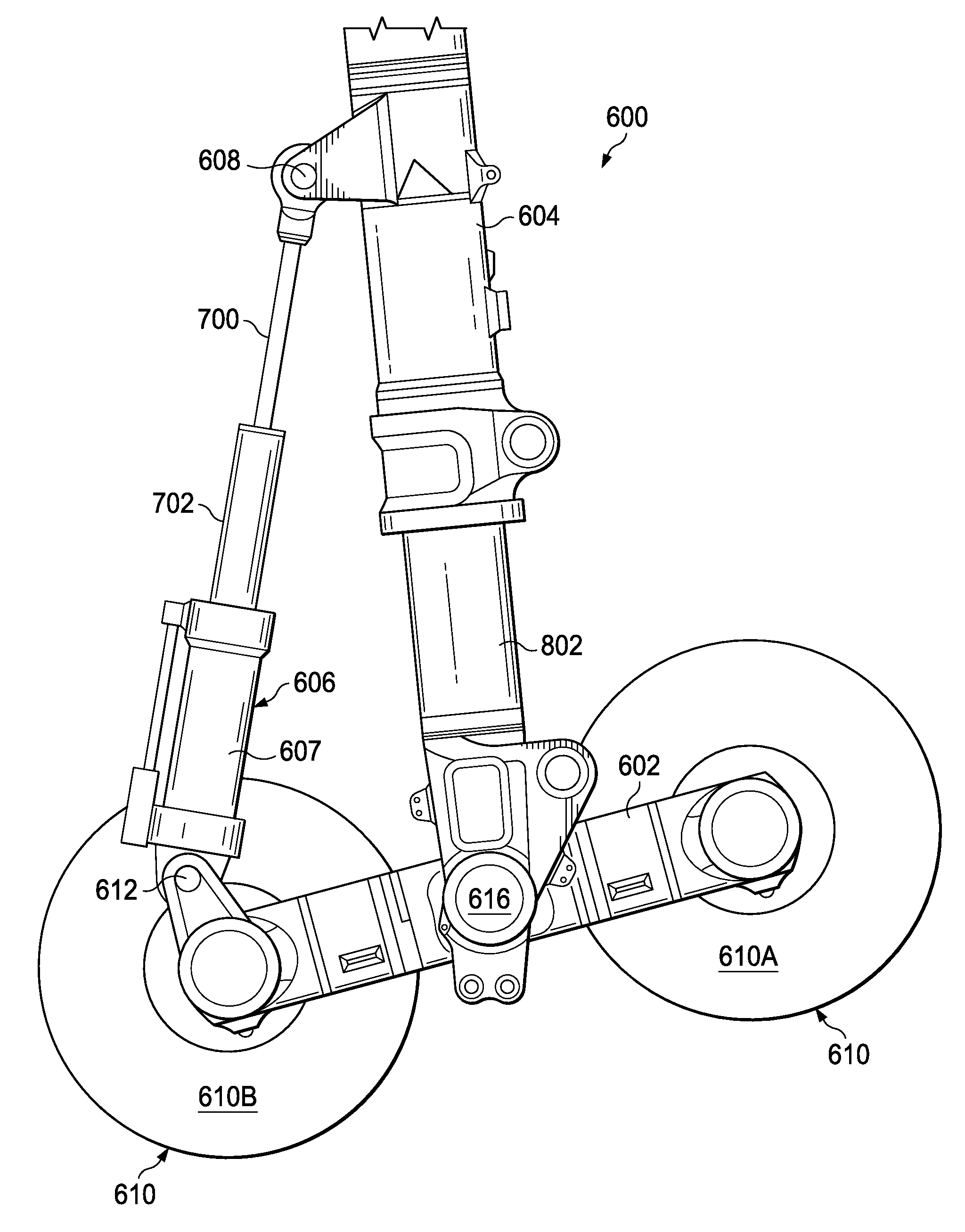 Hydraulic actuator for semi levered landing gear