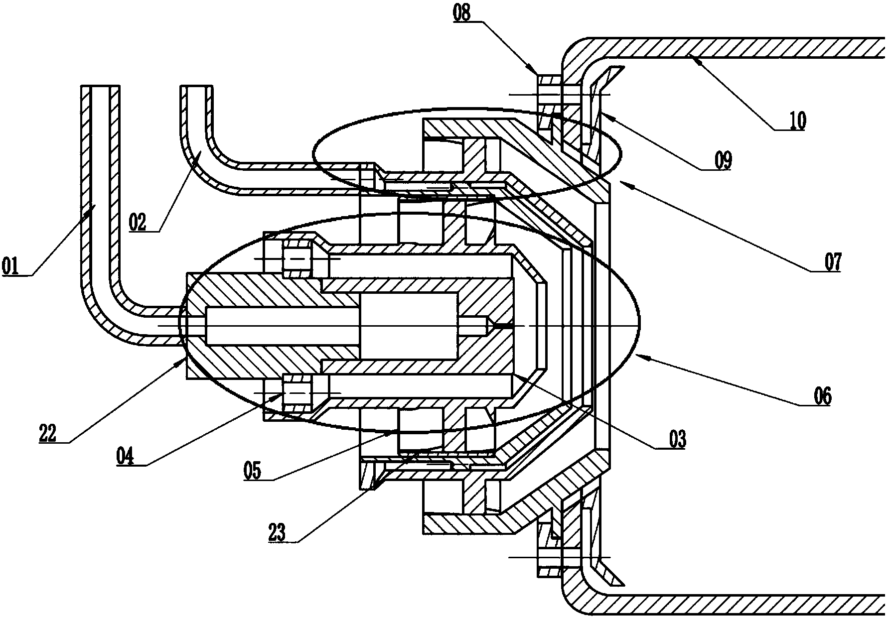 Low-emission low-rotational-flow combustion chamber head structure for aircraft engine