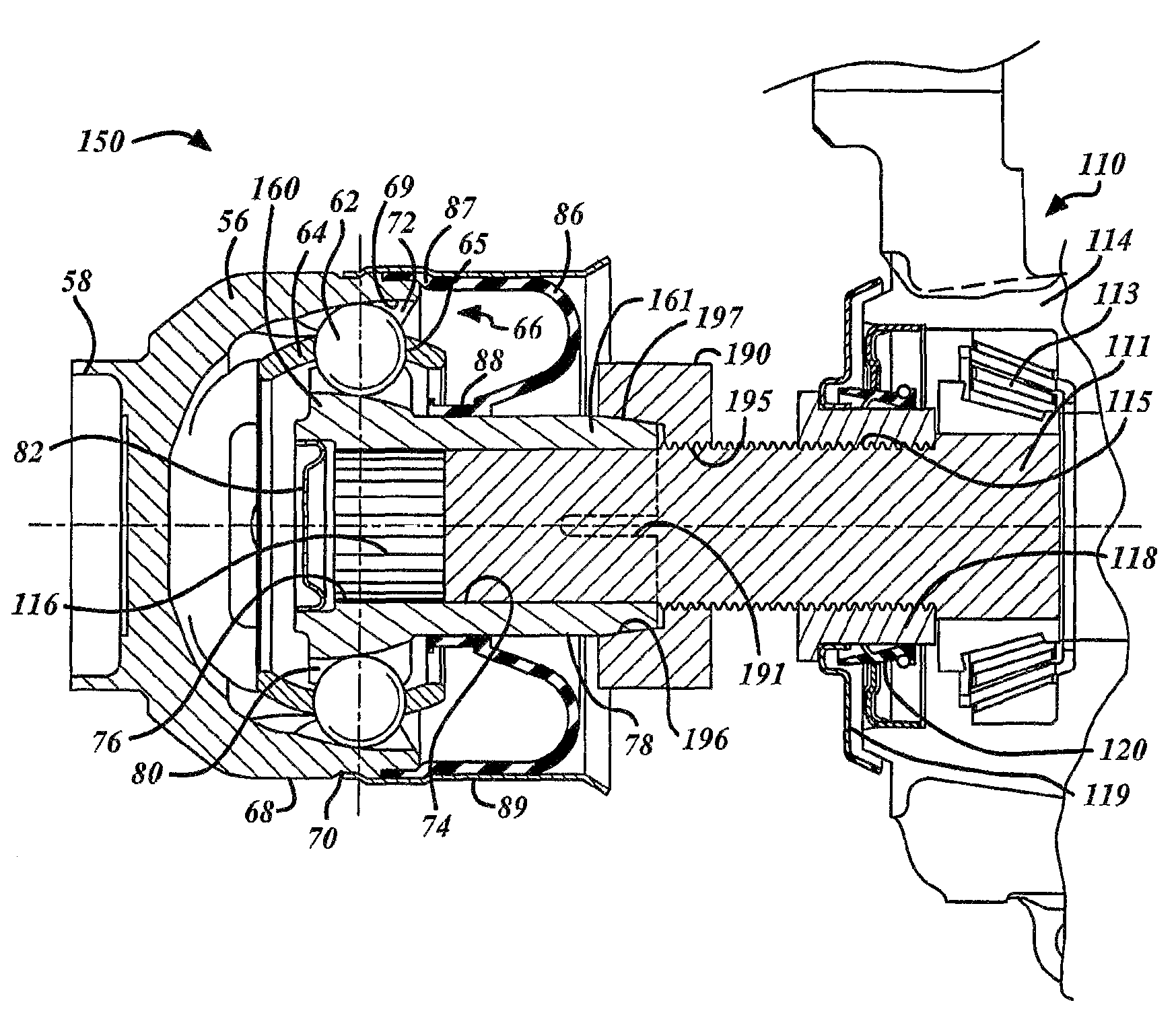 Direct torque flow constant velocity joint having collet connection