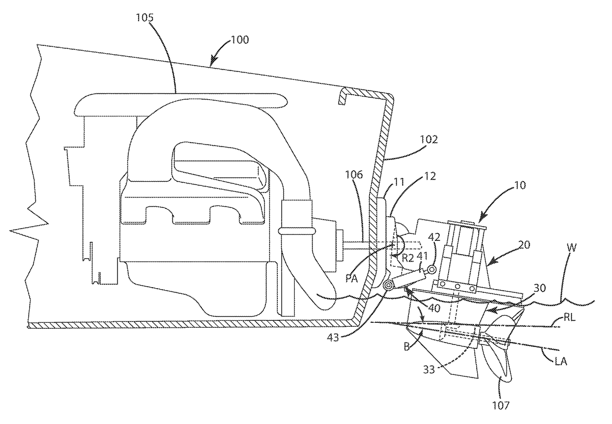 Watercraft adjustable shaft spacing apparatus and related method of operation