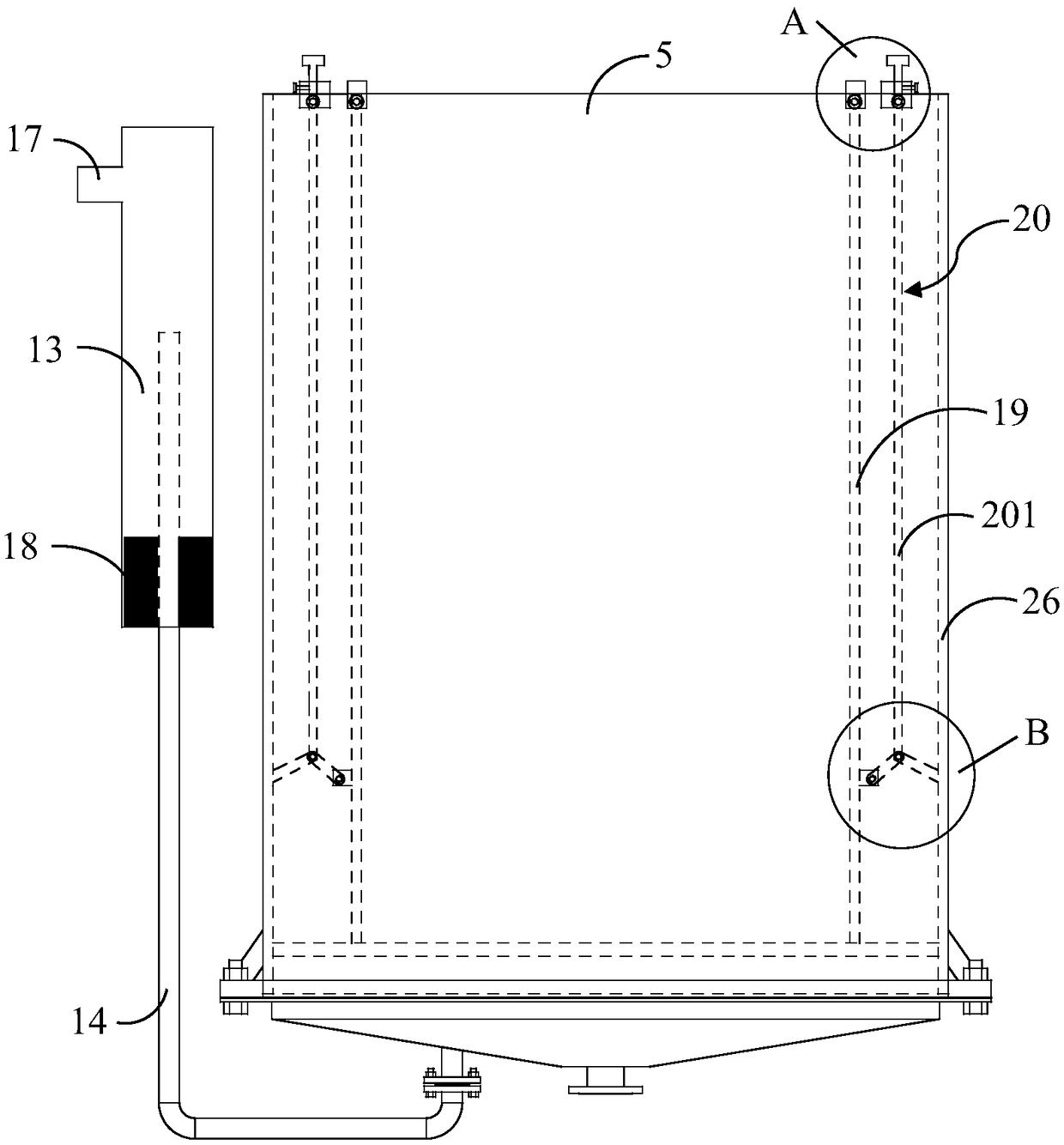 Testing device for simulating flow field in continuous casting crystallizer