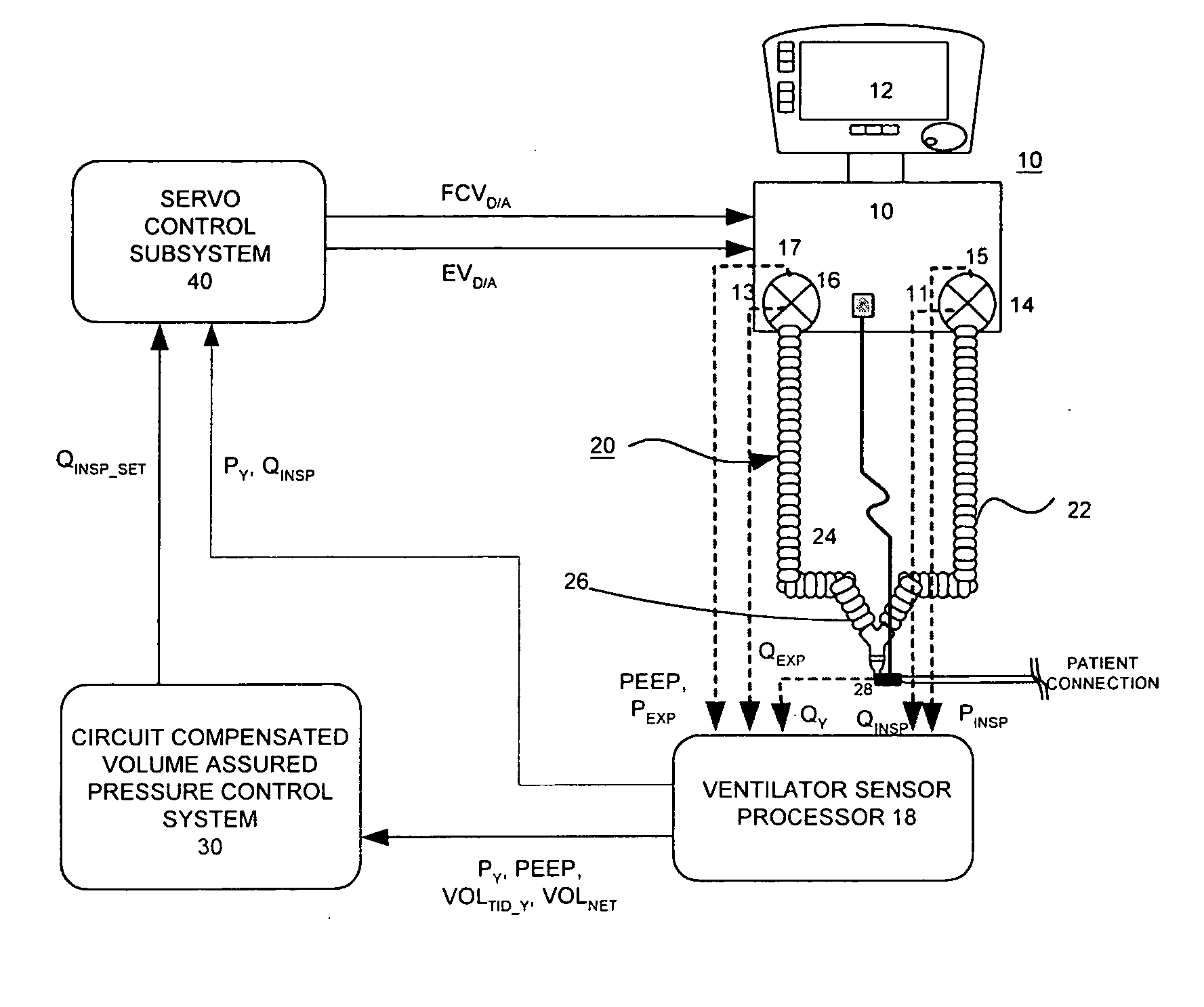 System and method for circuit compliance compensated volume assured pressure control in a patient respiratory ventilator