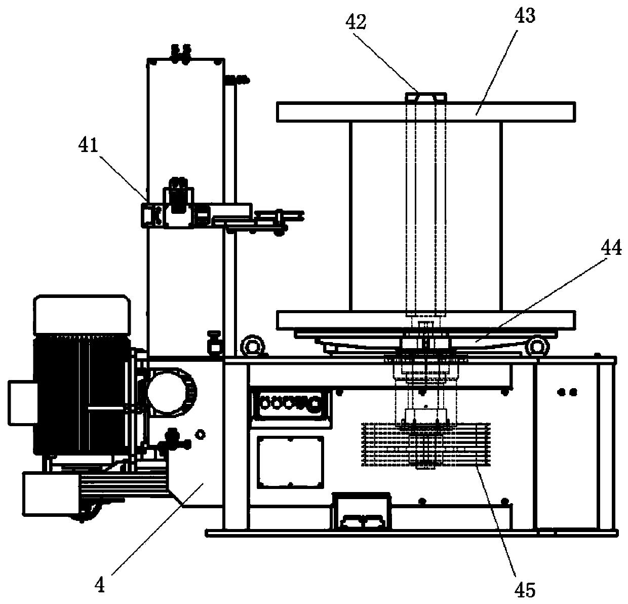 Floating tip cone device for vertical spool take-up machine