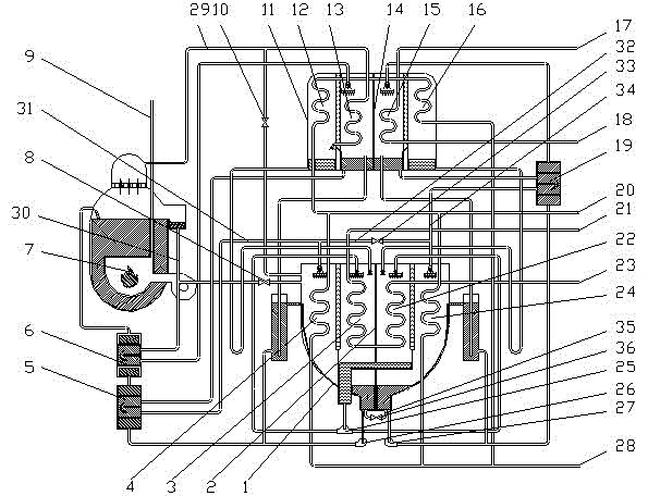 Two-stage type hot water direct-fired single-double effect composite lithium bromide absorption refrigeration unit