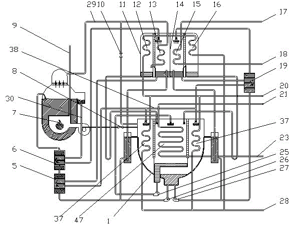 Two-stage type hot water direct-fired single-double effect composite lithium bromide absorption refrigeration unit