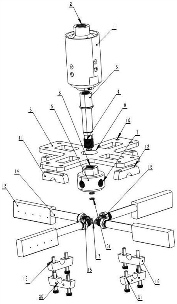 Rotary 18-nozzle jet flow cross-shaped spray head