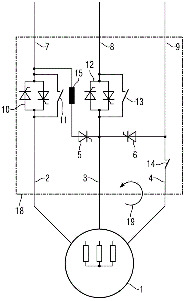 Switching device and method for ending a braking process of a three-phase AC motor