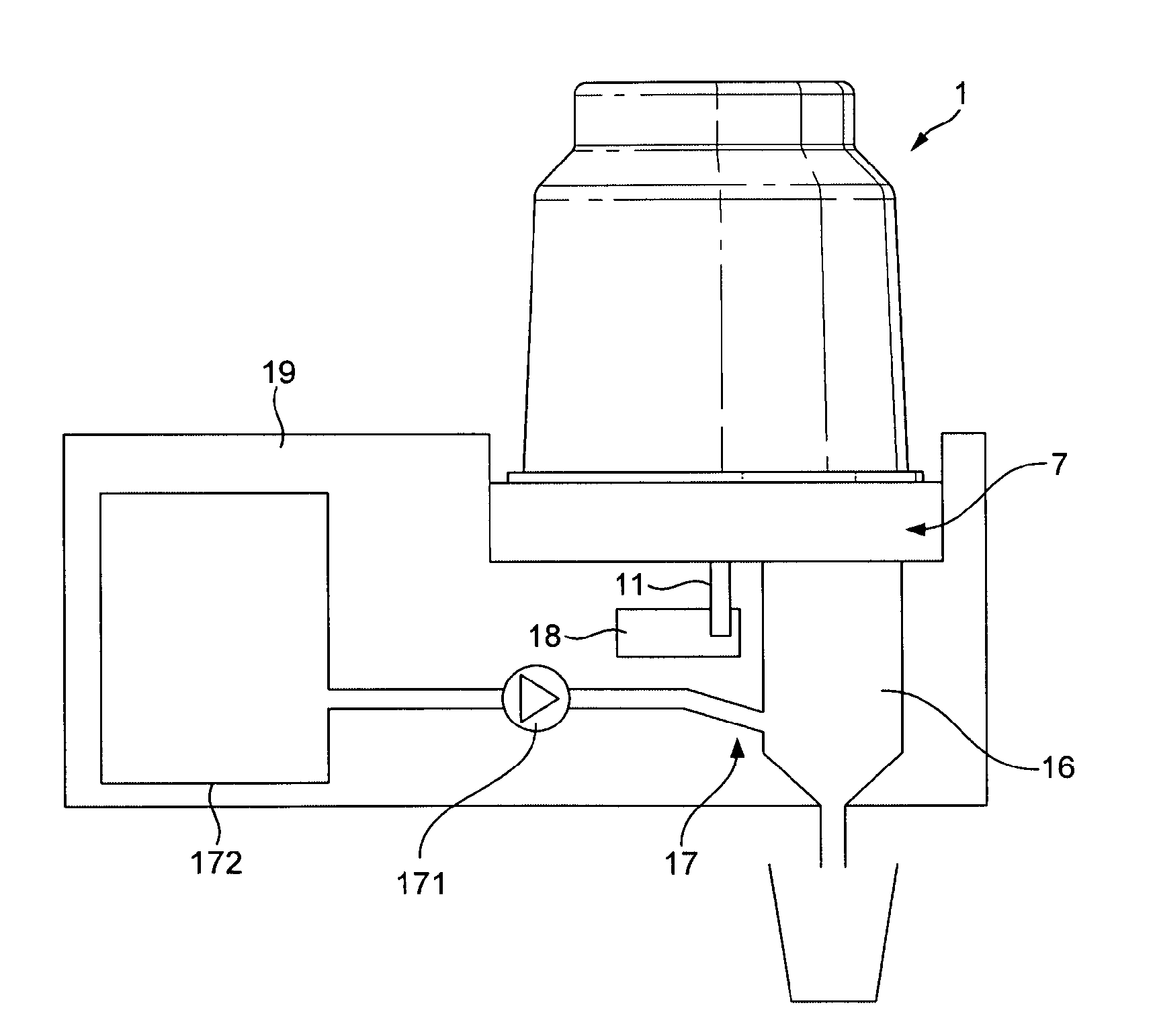 System of a container for storing and dispensing a product and a machine for dosing the product