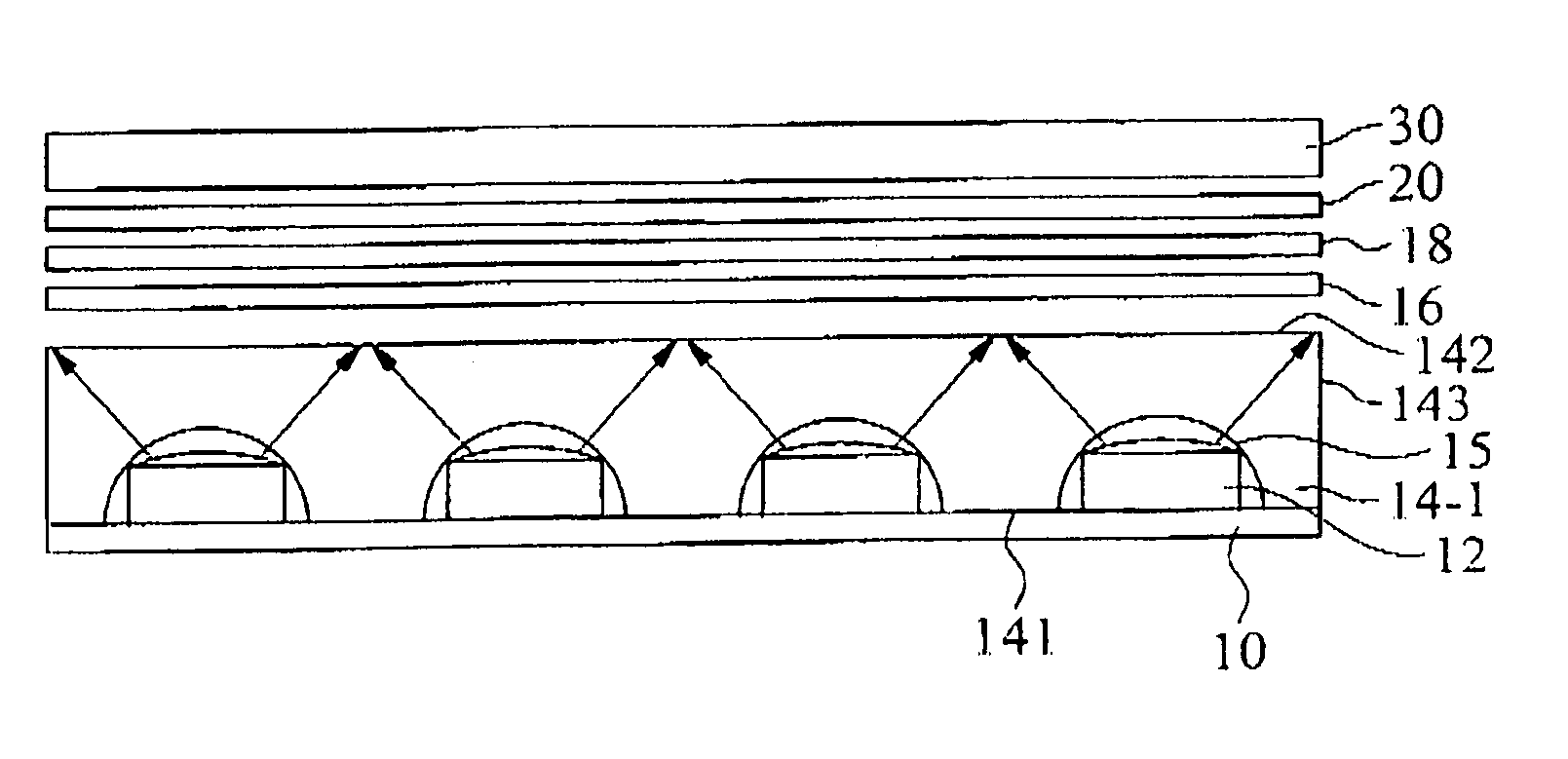 Planar display structure with LED light source