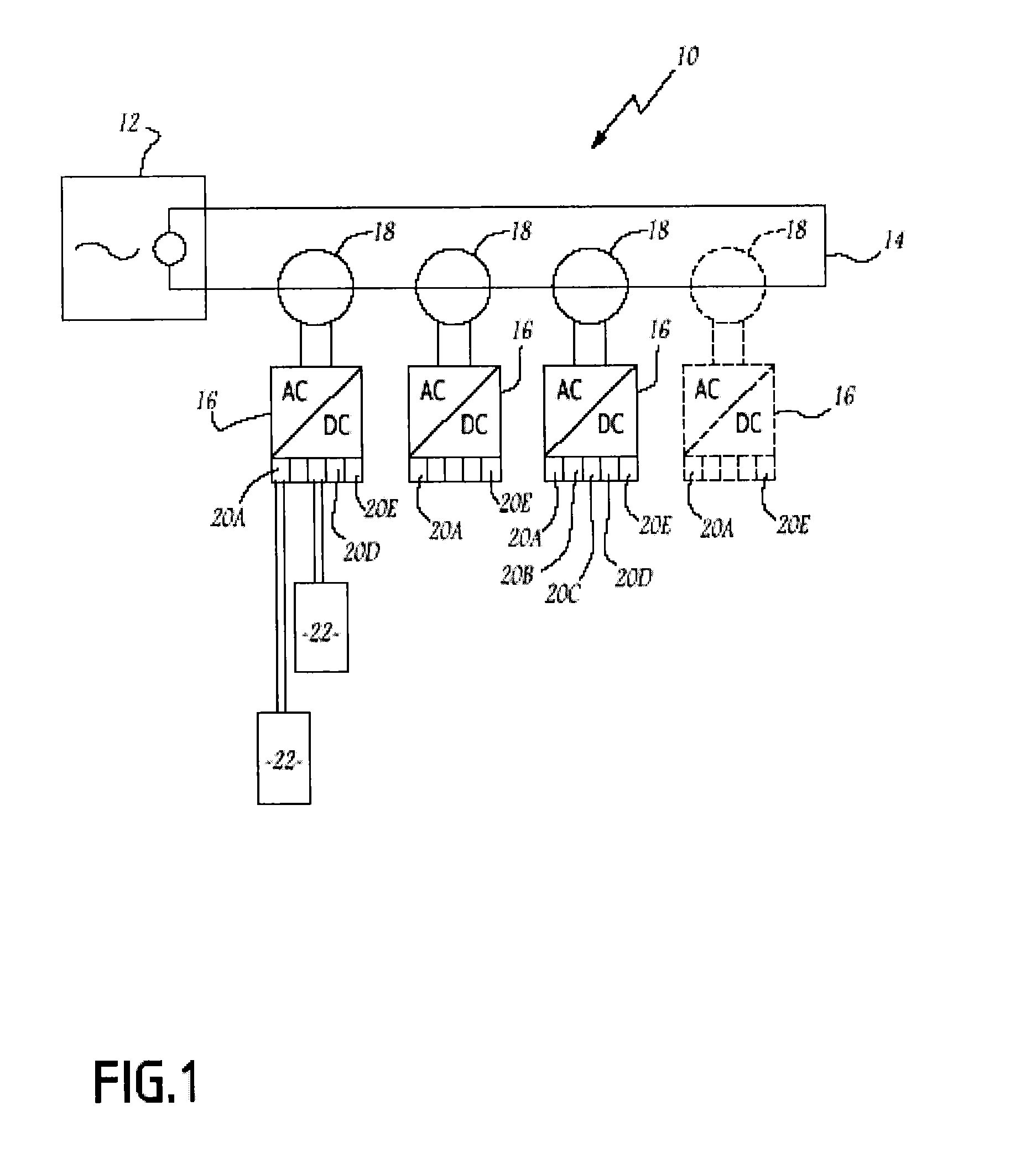 System for supplying direct electric power for at least two loads from an alternating electric power source and method for starting such a supply system