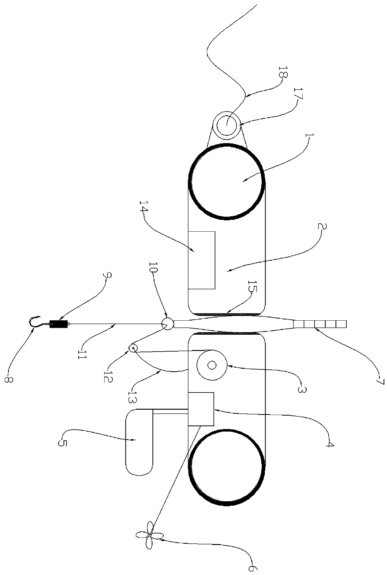 Remotely-controlled fishing boat with mooring rope