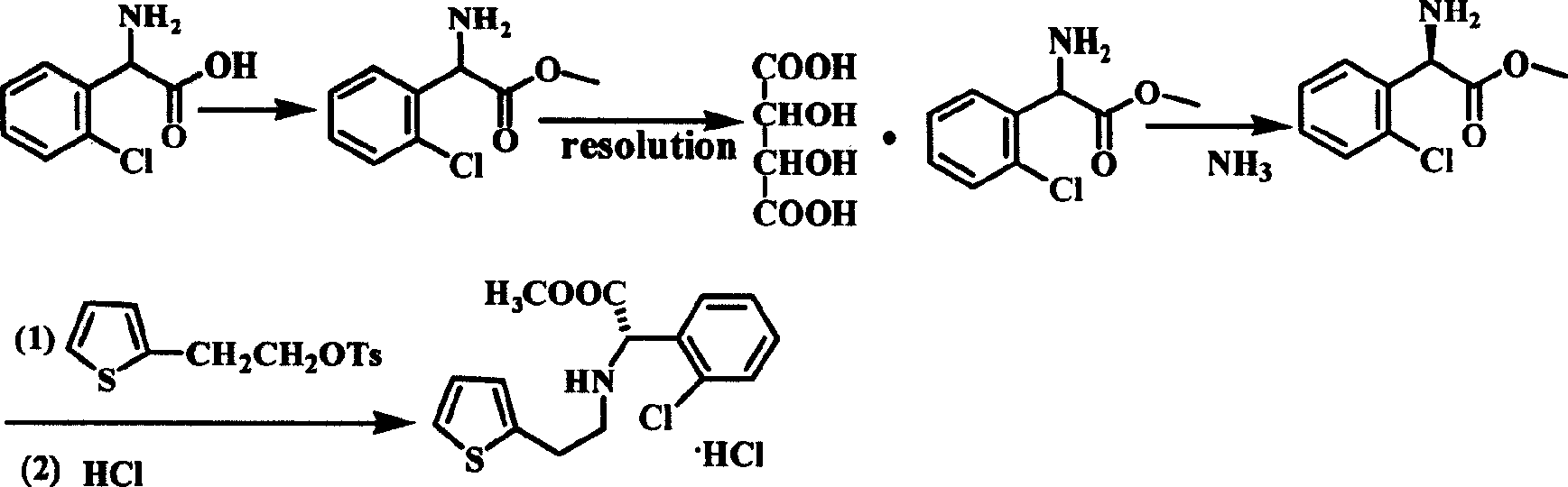 Intermediate (S)-2-(2-thiophene ethylamine)(2-chlorphenyl)methyl acetate of clopidogrel and method for preparing salts thereof