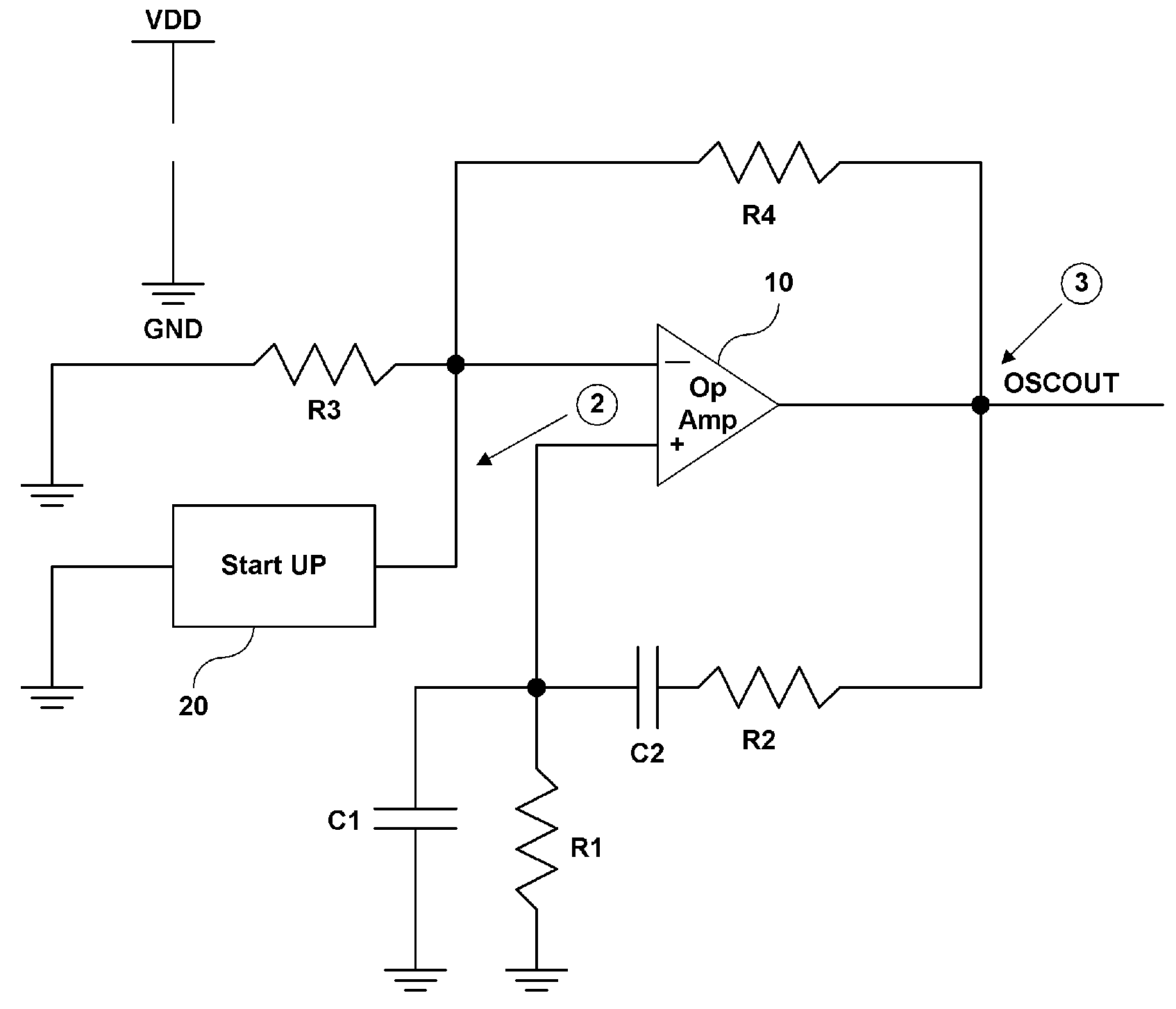 Sine wave oscillator having a self-startup circuit