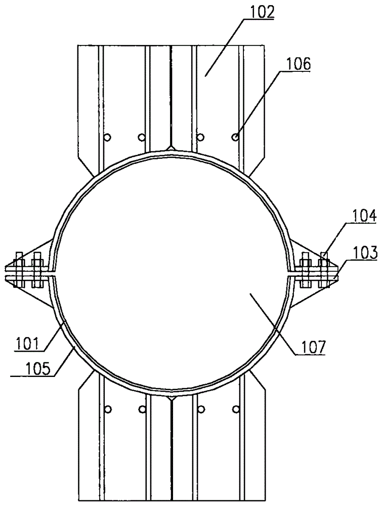 Device for steel cover box with bottom of deep water high-rise pile cap by hoop-embracing method and construction method