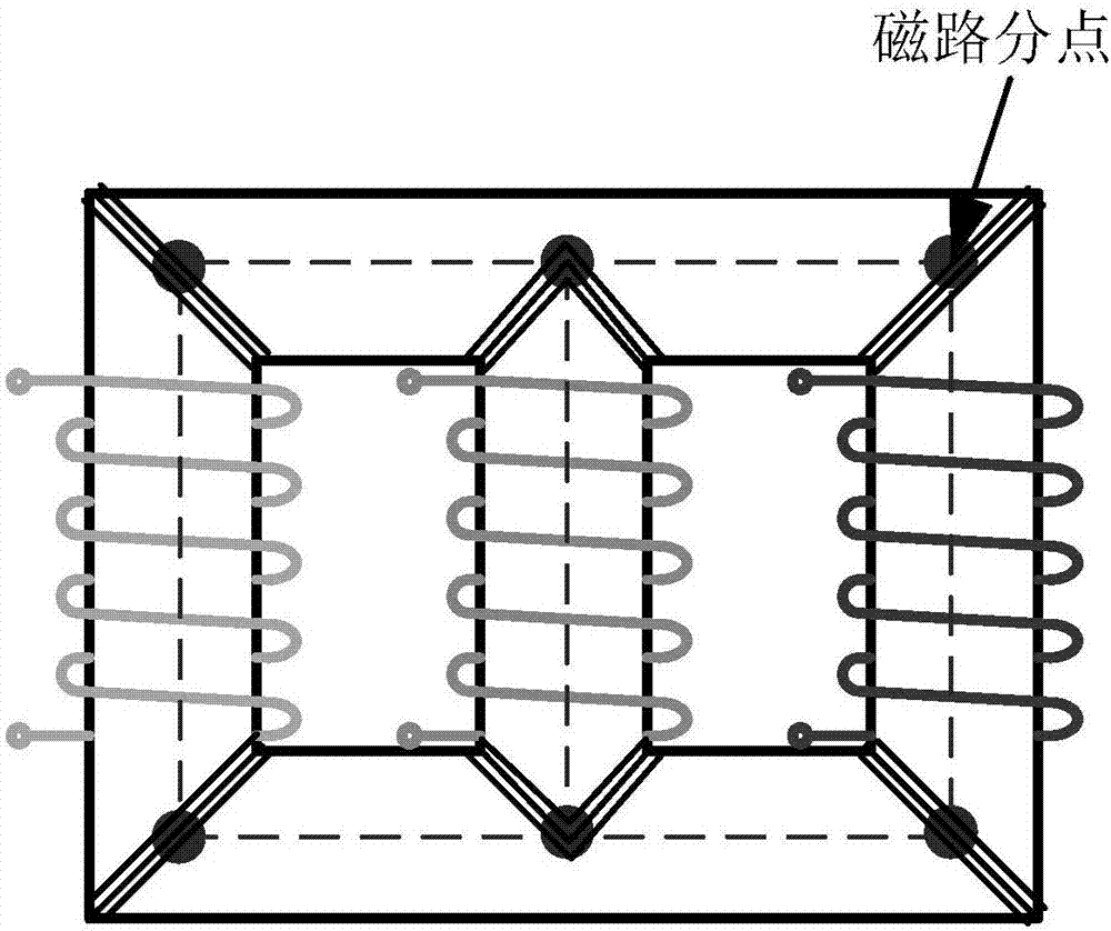 Three-phase transformer electromagnetic transient low-and-medium frequency modeling method and system