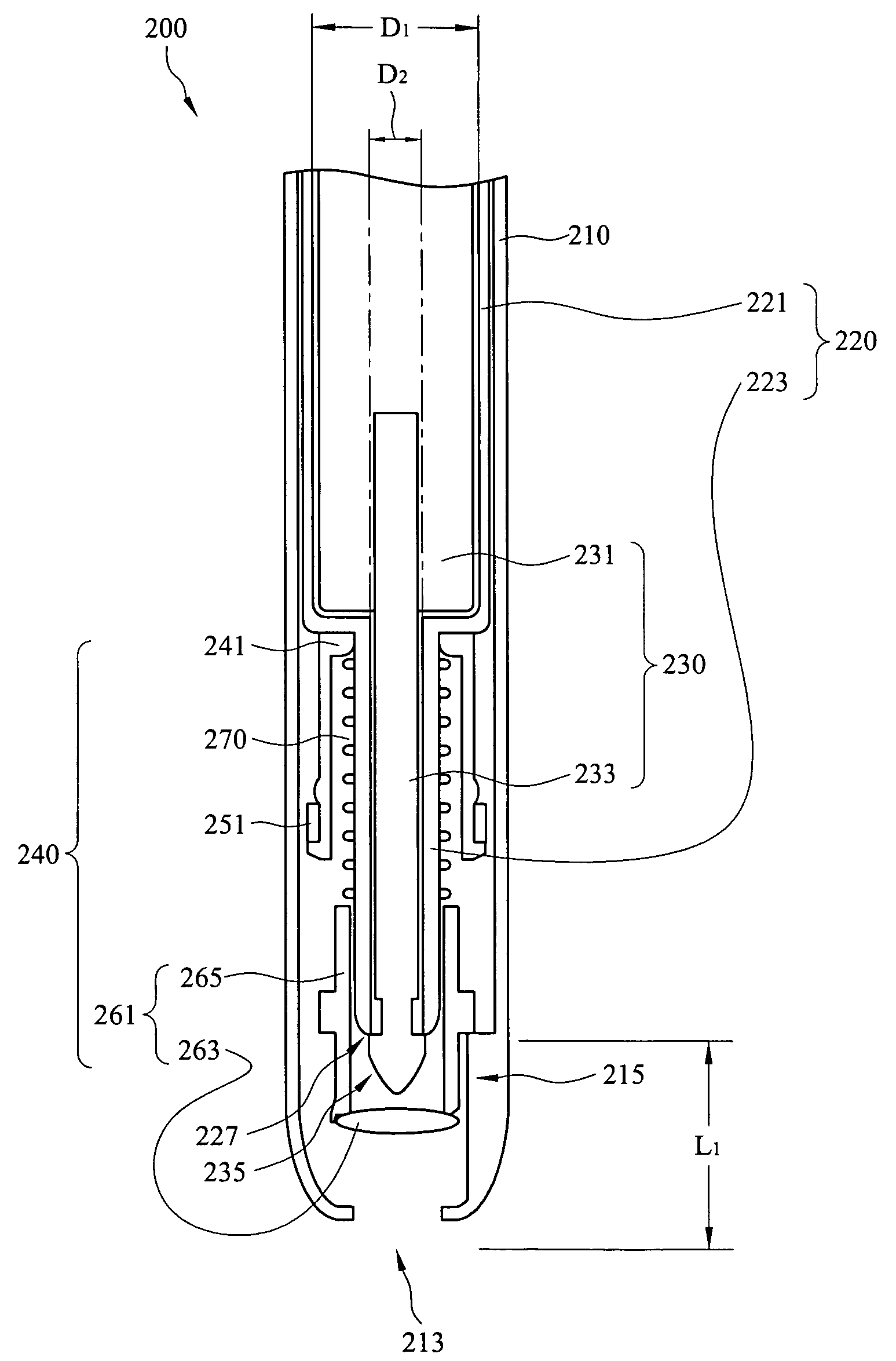 Opening and closing device for capless retractable marker pen