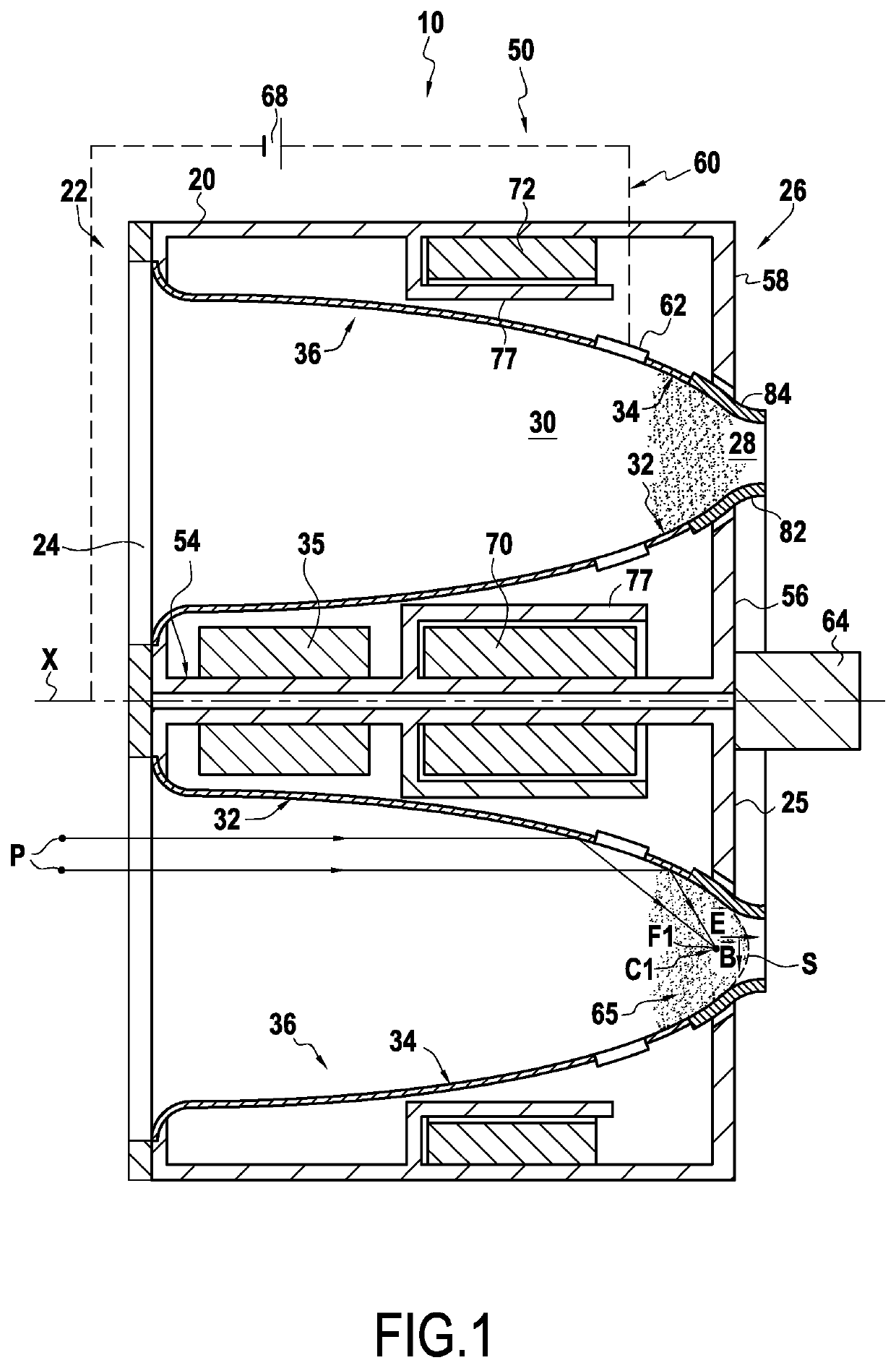 Hall-effect thruster usable at high altitude