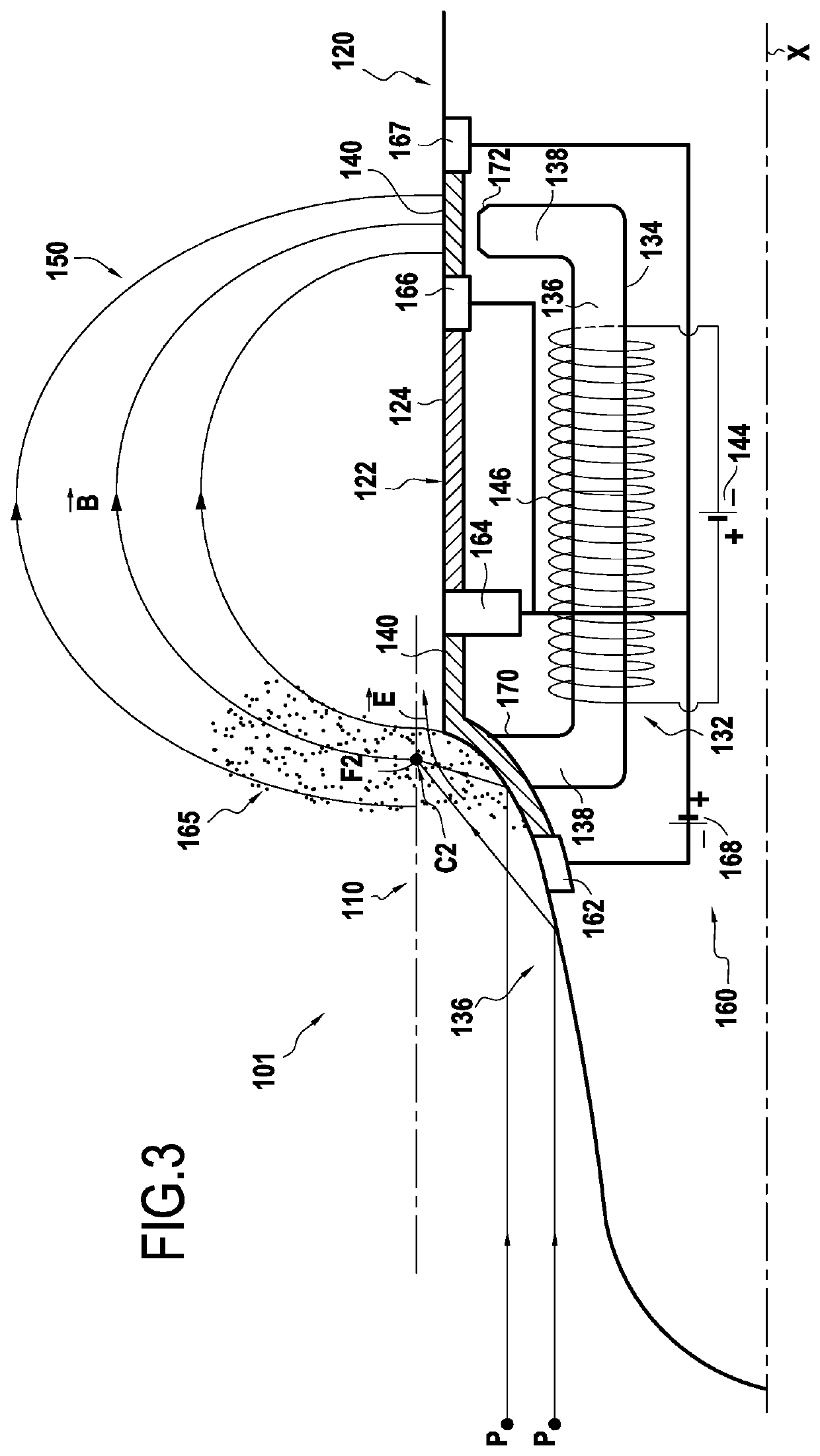 Hall-effect thruster usable at high altitude