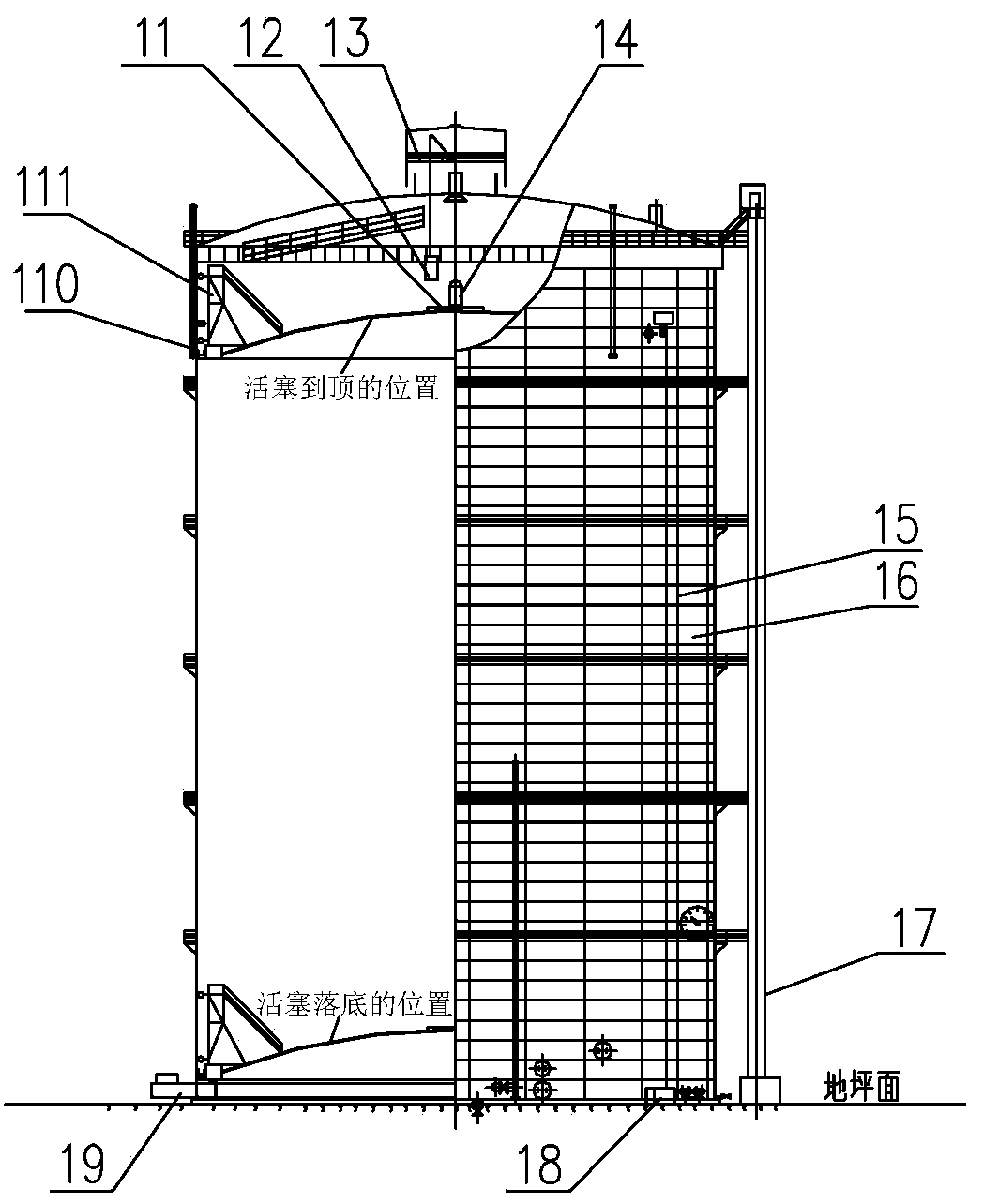 Reconstructing method for round dry and thin oil sealed dry type gasholder