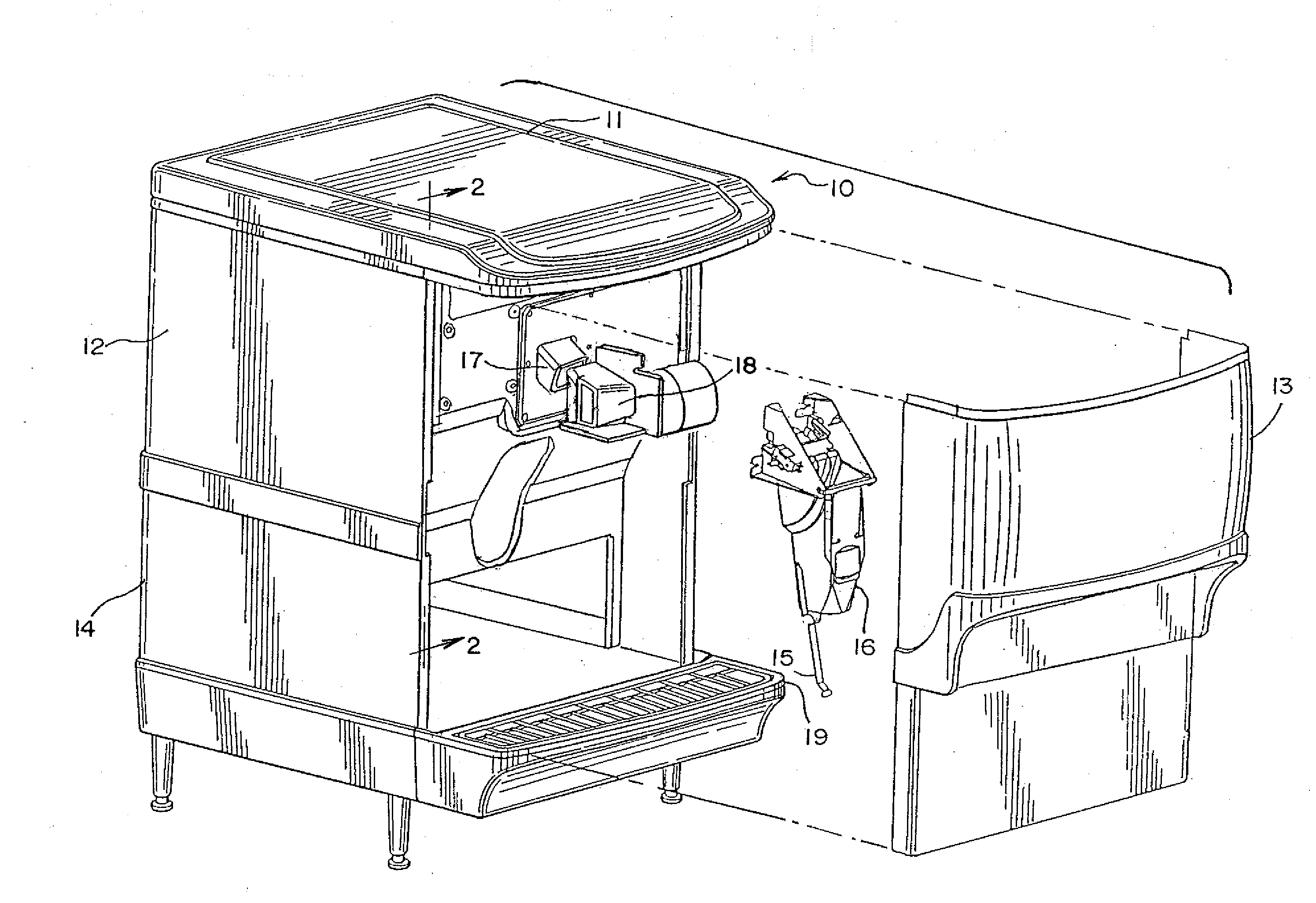 Ice/beverage dispenser with in-line ice crusher