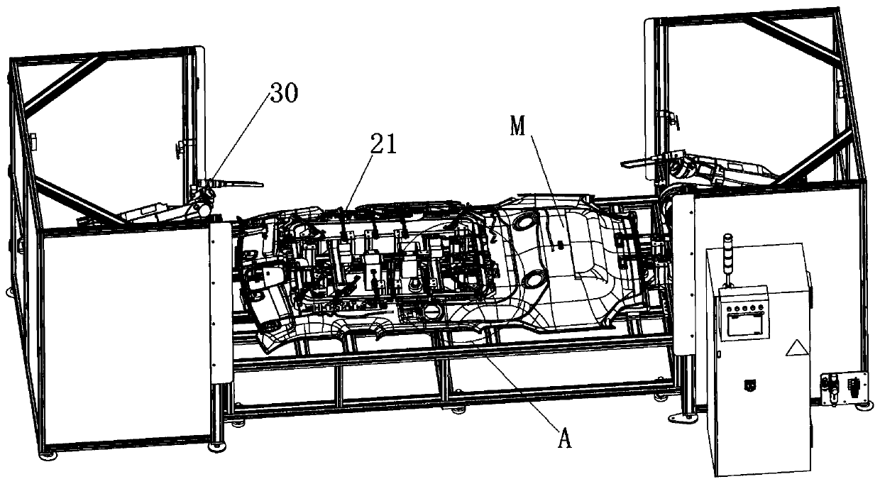 Ceiling plastic frame and fabric base material welding device