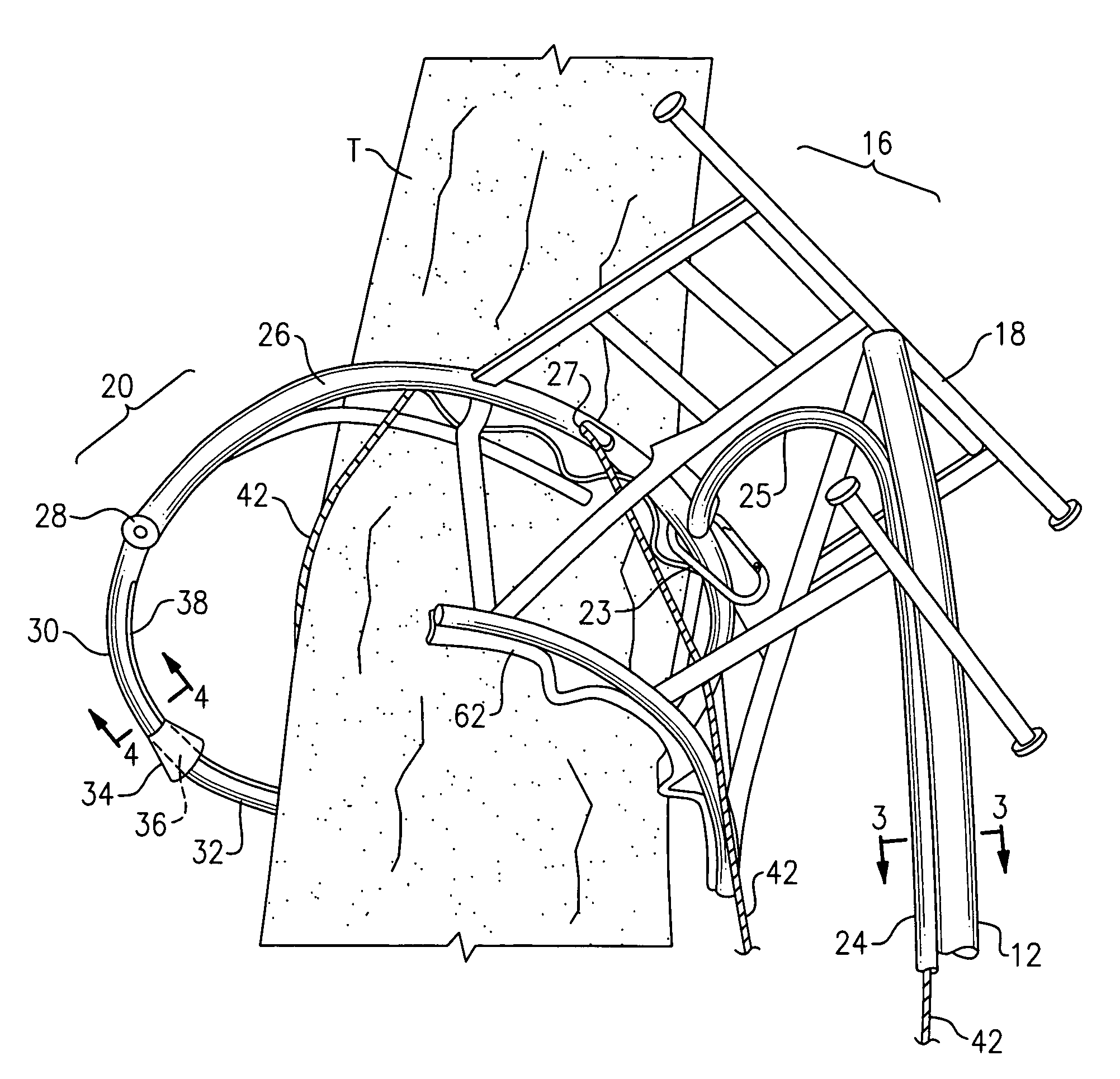 Suspended anchored climbing device with safety features