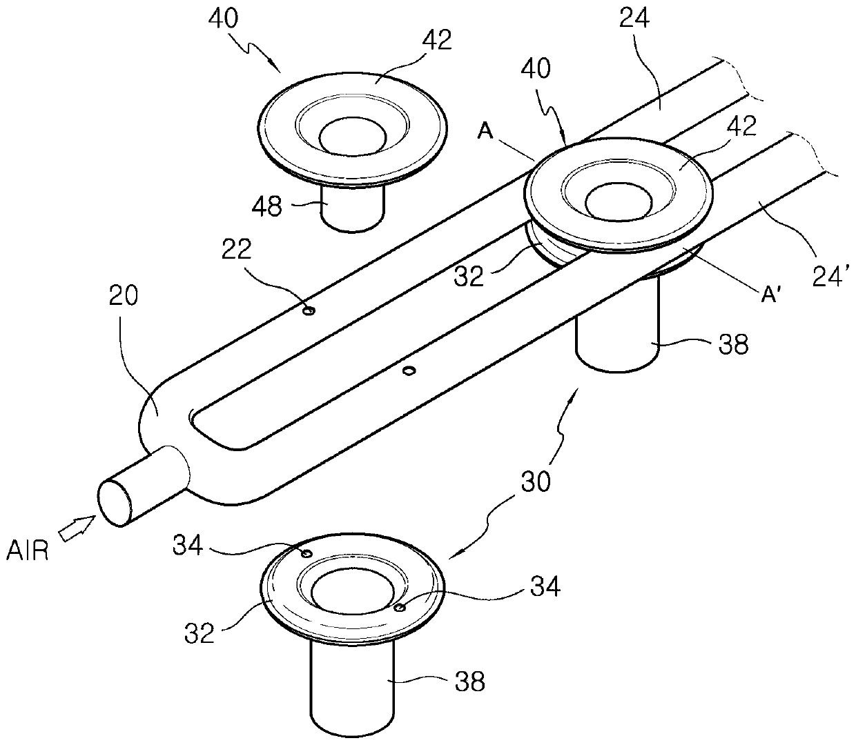 Dust removing device for long bag filter having large diameter