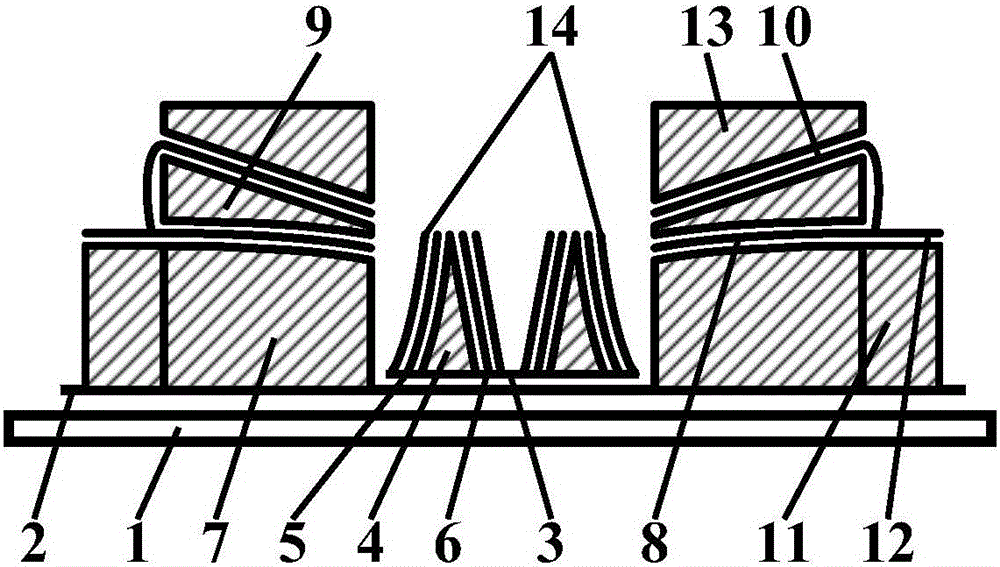 Luminescent display with bilateral ring flat concave angle spine and cathode combination slope surface gate controlled structure