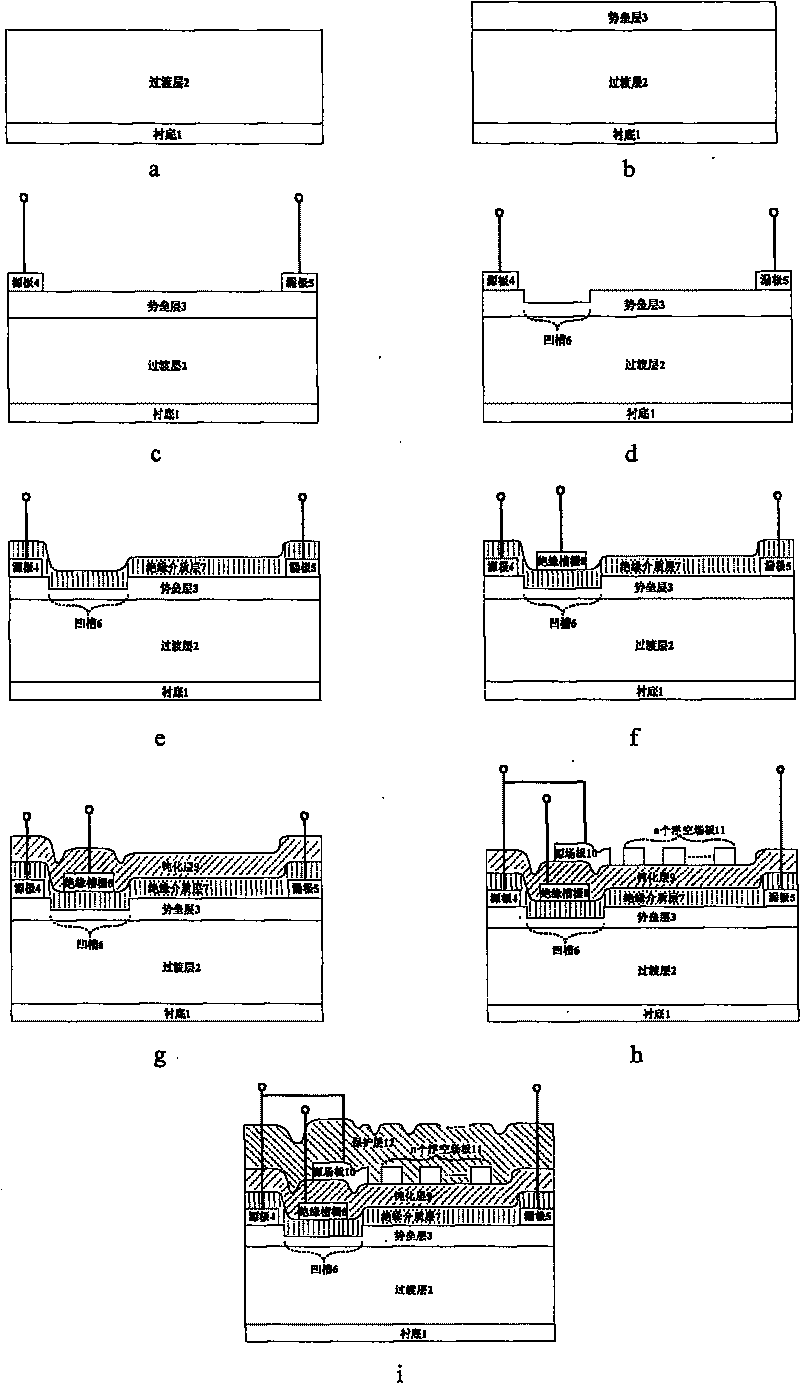 Heterojunction field effect transistor for groove insulated gate type multiple source field plate