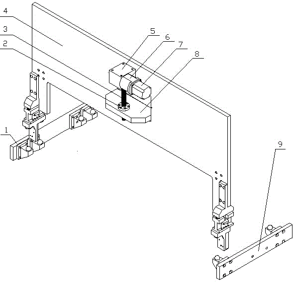 Spray head frame positioning device of continuous ink-jet printing production line, and control method thereof