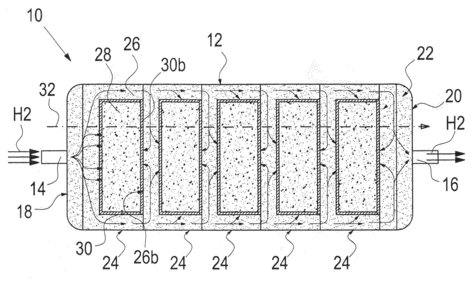 Hydrogen reservoir and process for filling a hydrogen reservoir