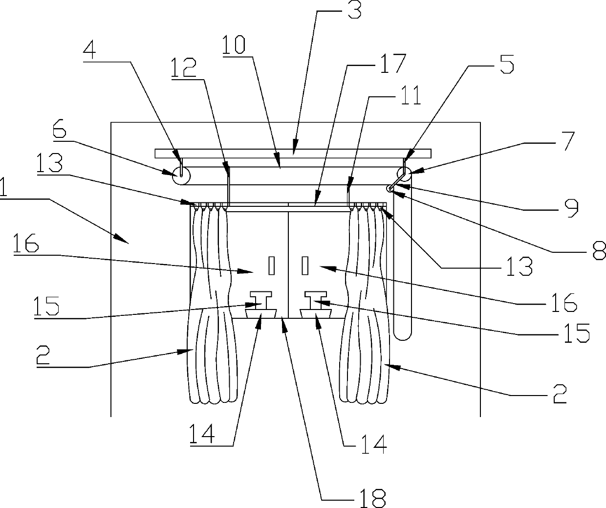 A curtain device that rotates a flower pot by pulling the curtain