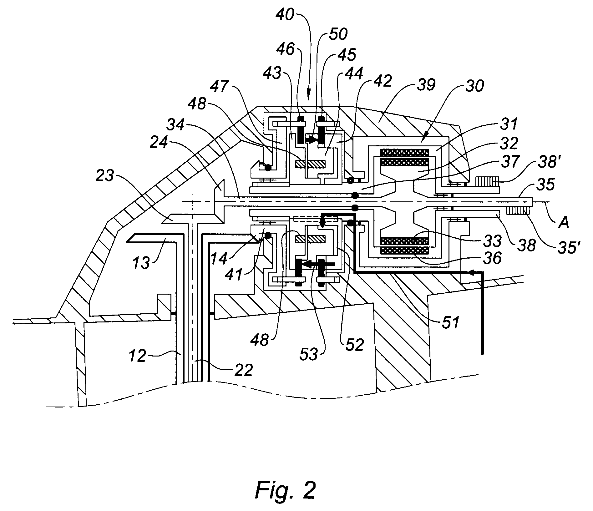 Turbine engine with an alternator and method for transmitting movement to an alternator