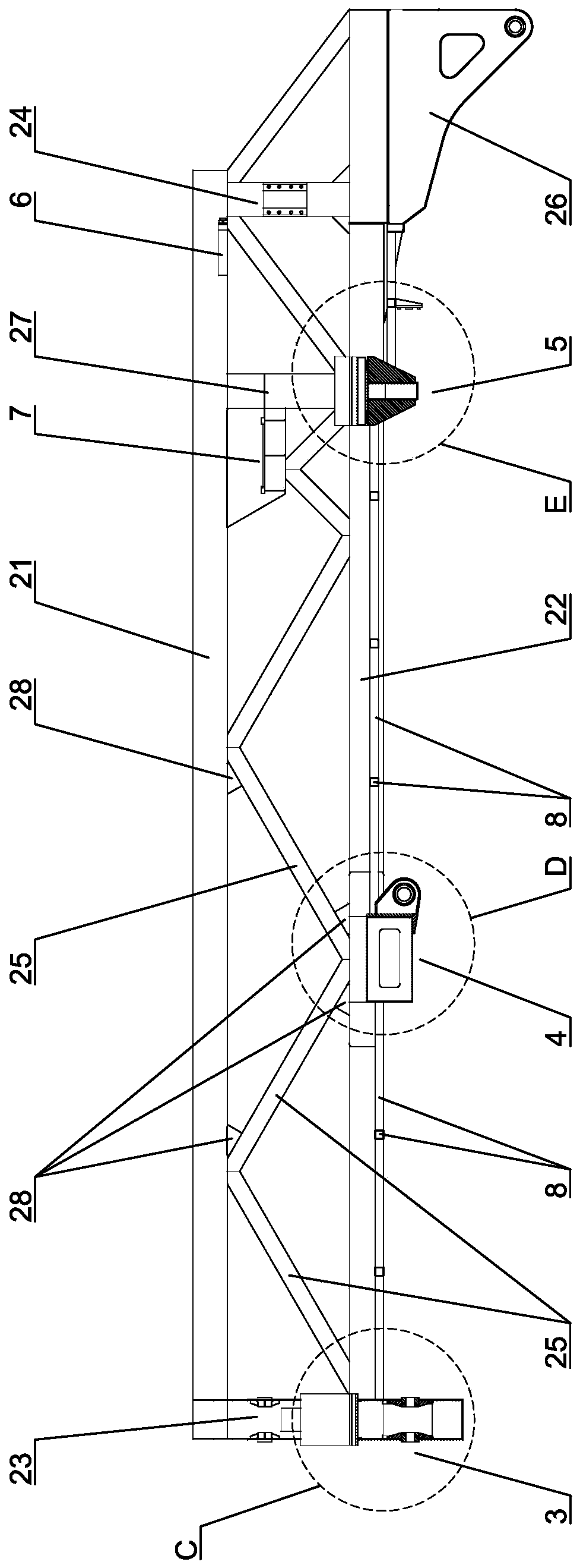 A vertical arm of a truss type missile