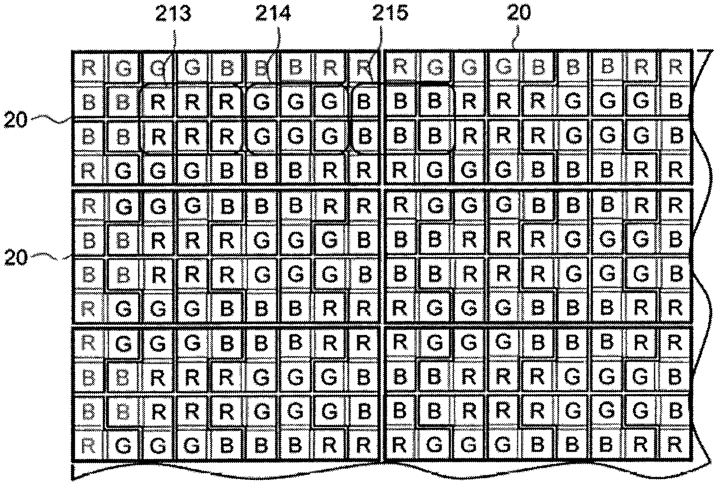 Colored color filter of organic electroluminescence device