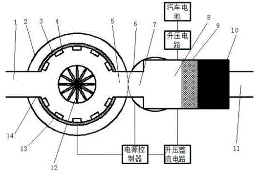 Automobile exhaust treatment device based on automobile exhaust power generation and control system of automobile exhaust treatment device