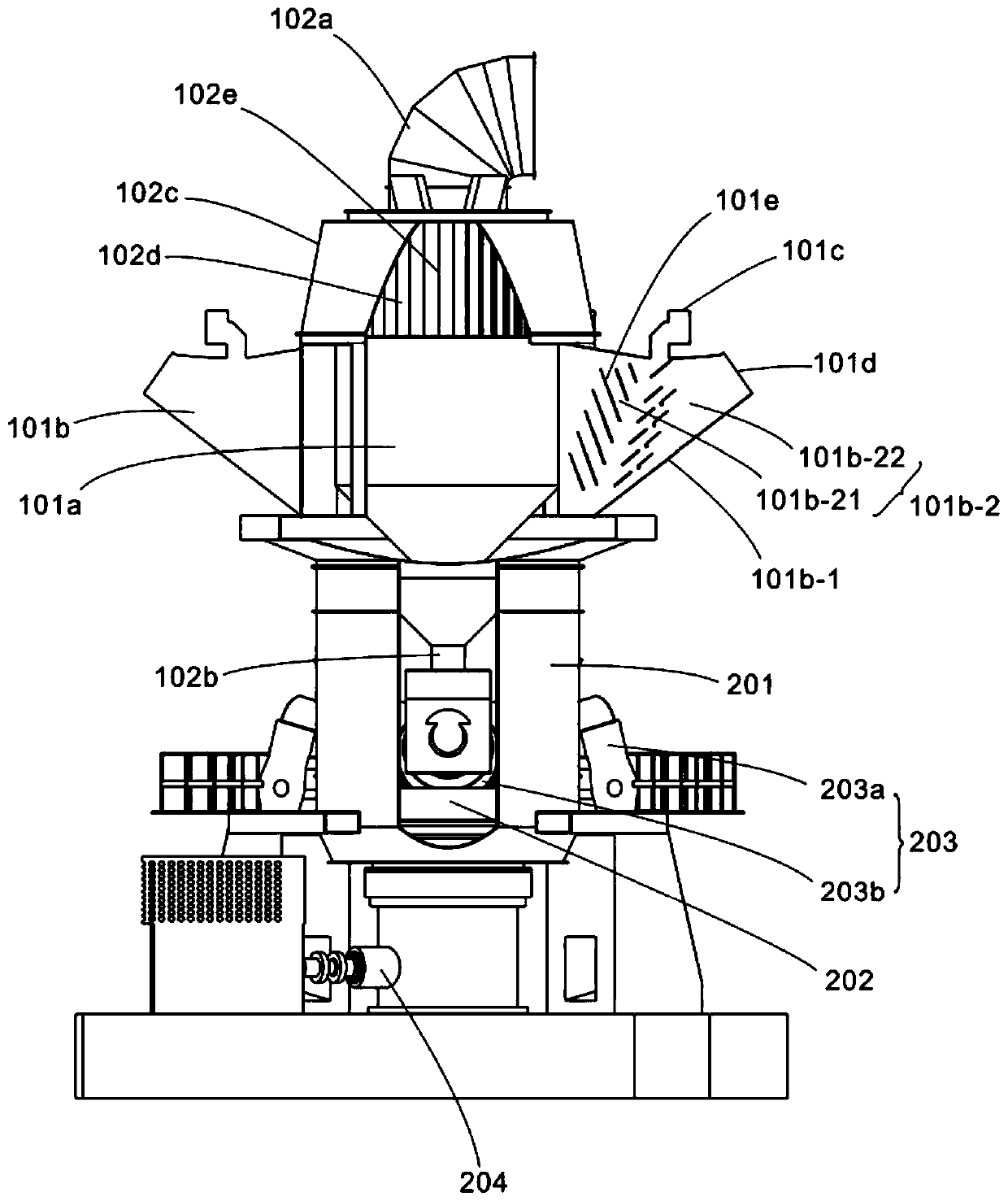 Novel vertical mill with lower air inlet function and built-in combined high-efficiency powder selection function