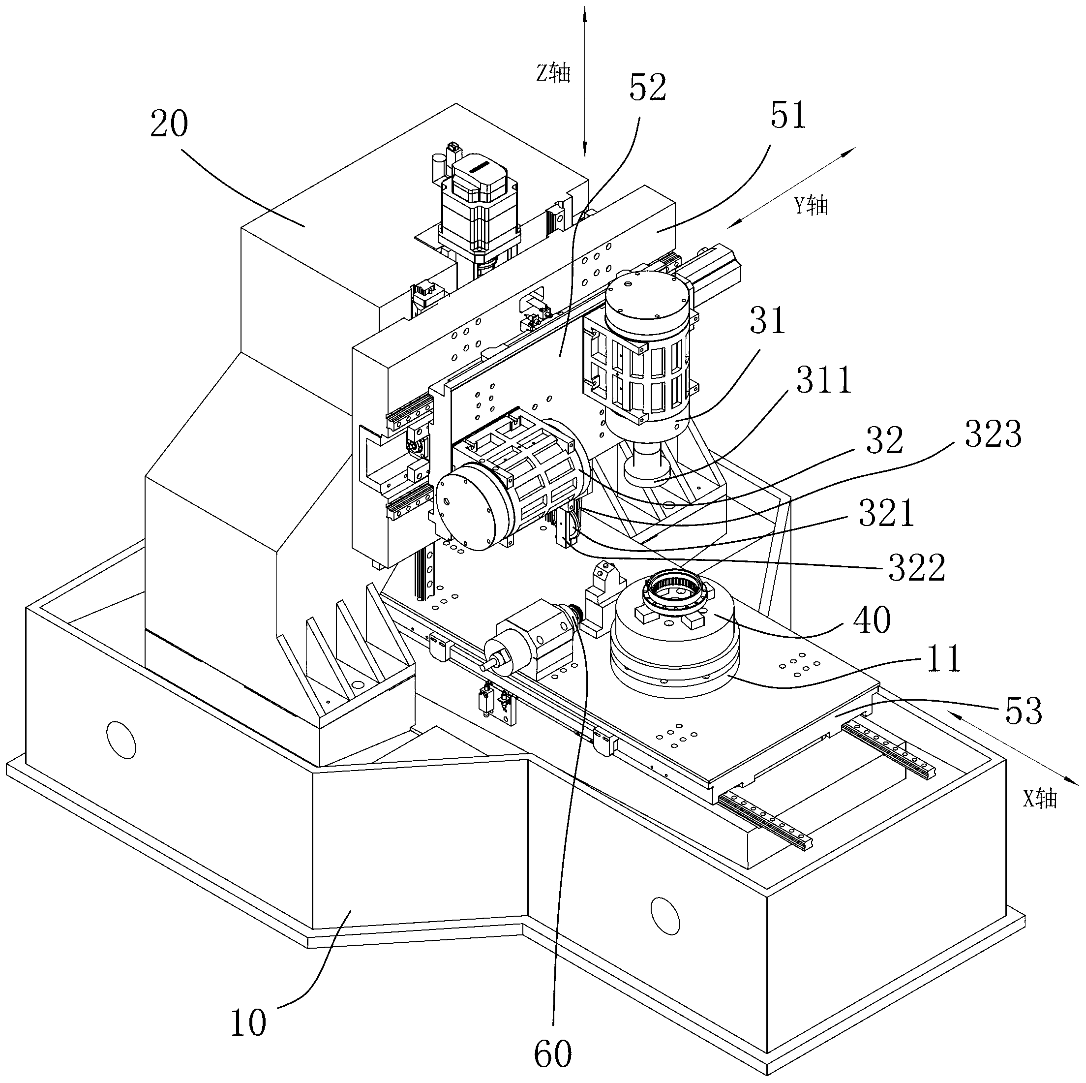 Composite grinding lathe for grinding pin wheel housing