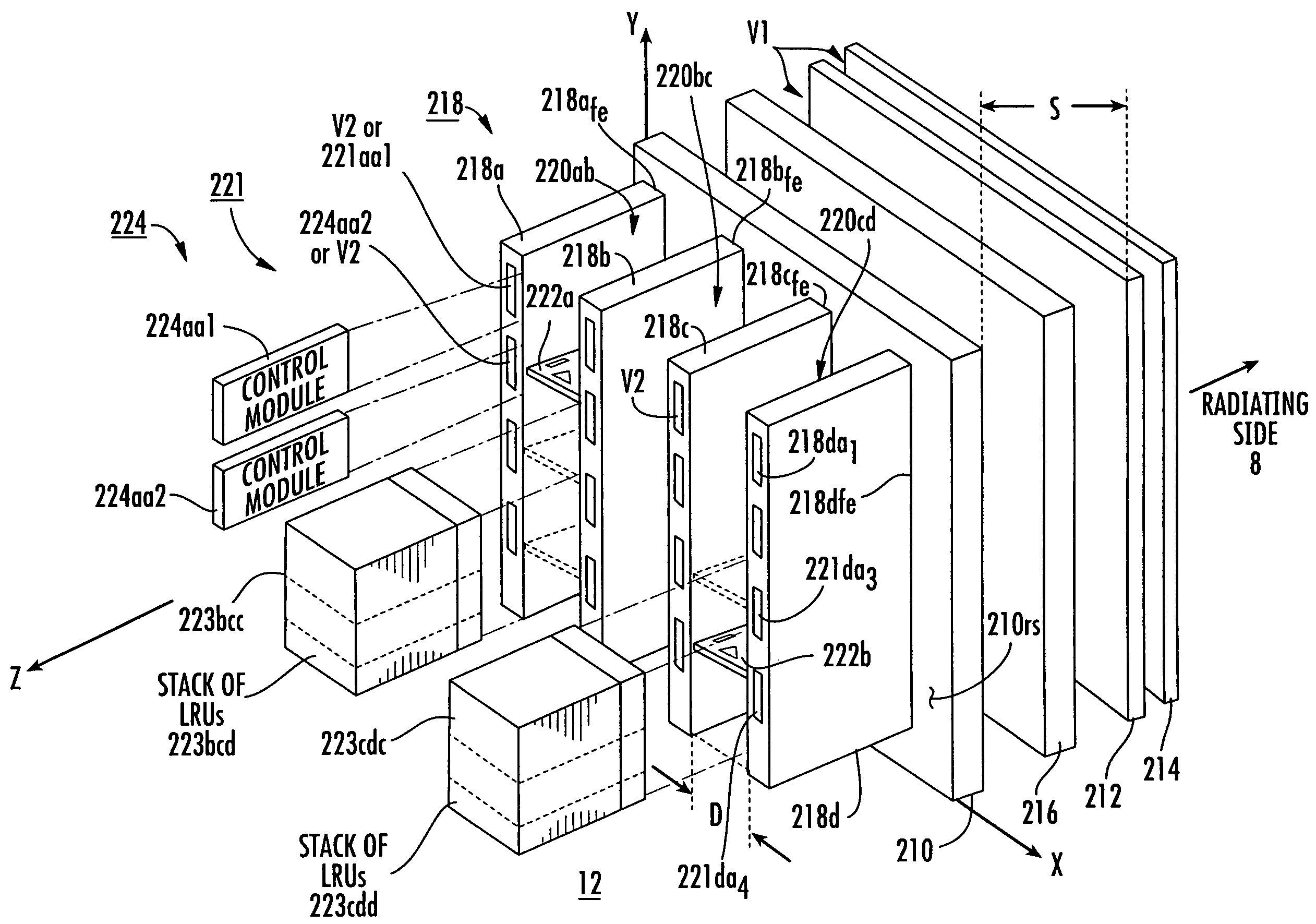 Antenna with compact LRU array