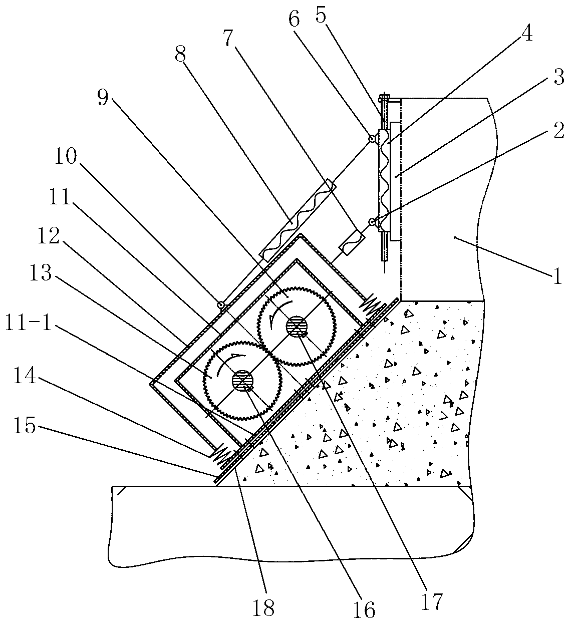 Roadbed slop vertical vibrating compacting device