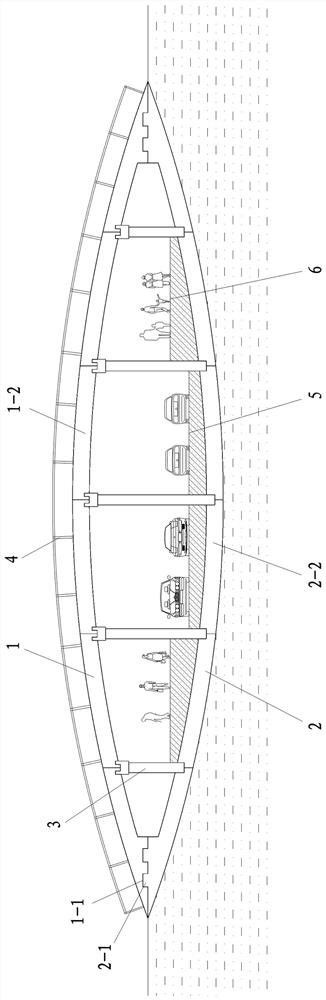 Construction method of semi-sunken self-balancing fusiform double-arch fabricated overpass