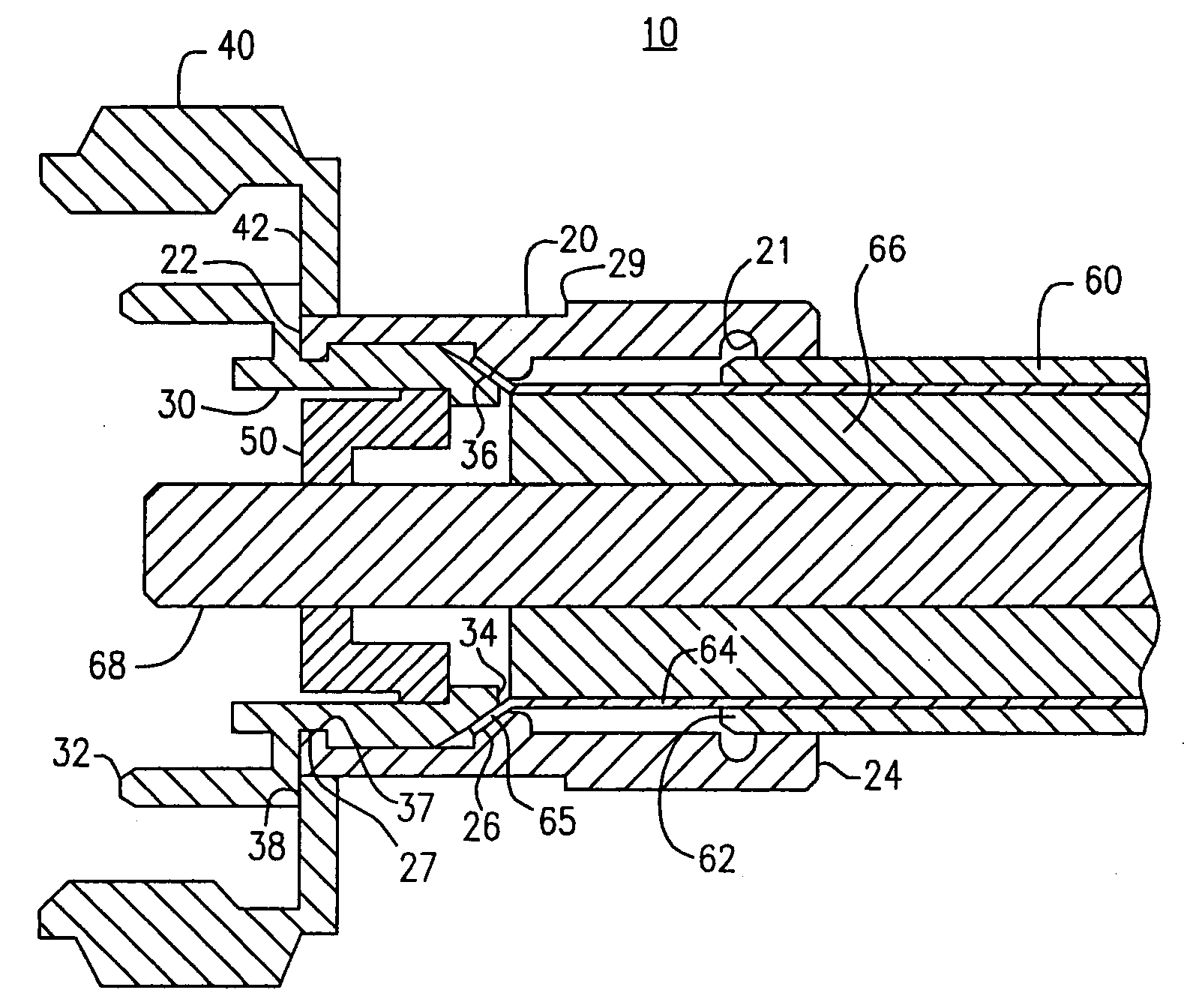 Coaxial connector and method