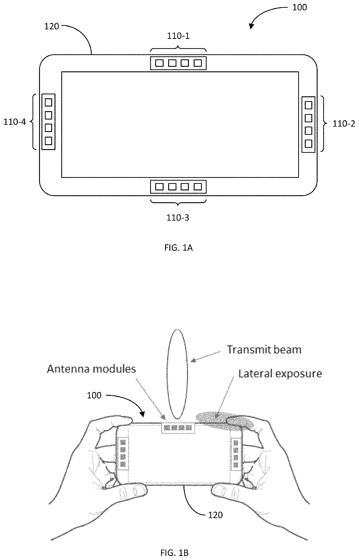 Apparatus and method for detecting lateral electromagnetic exposure and device grip for controlling signal transmission