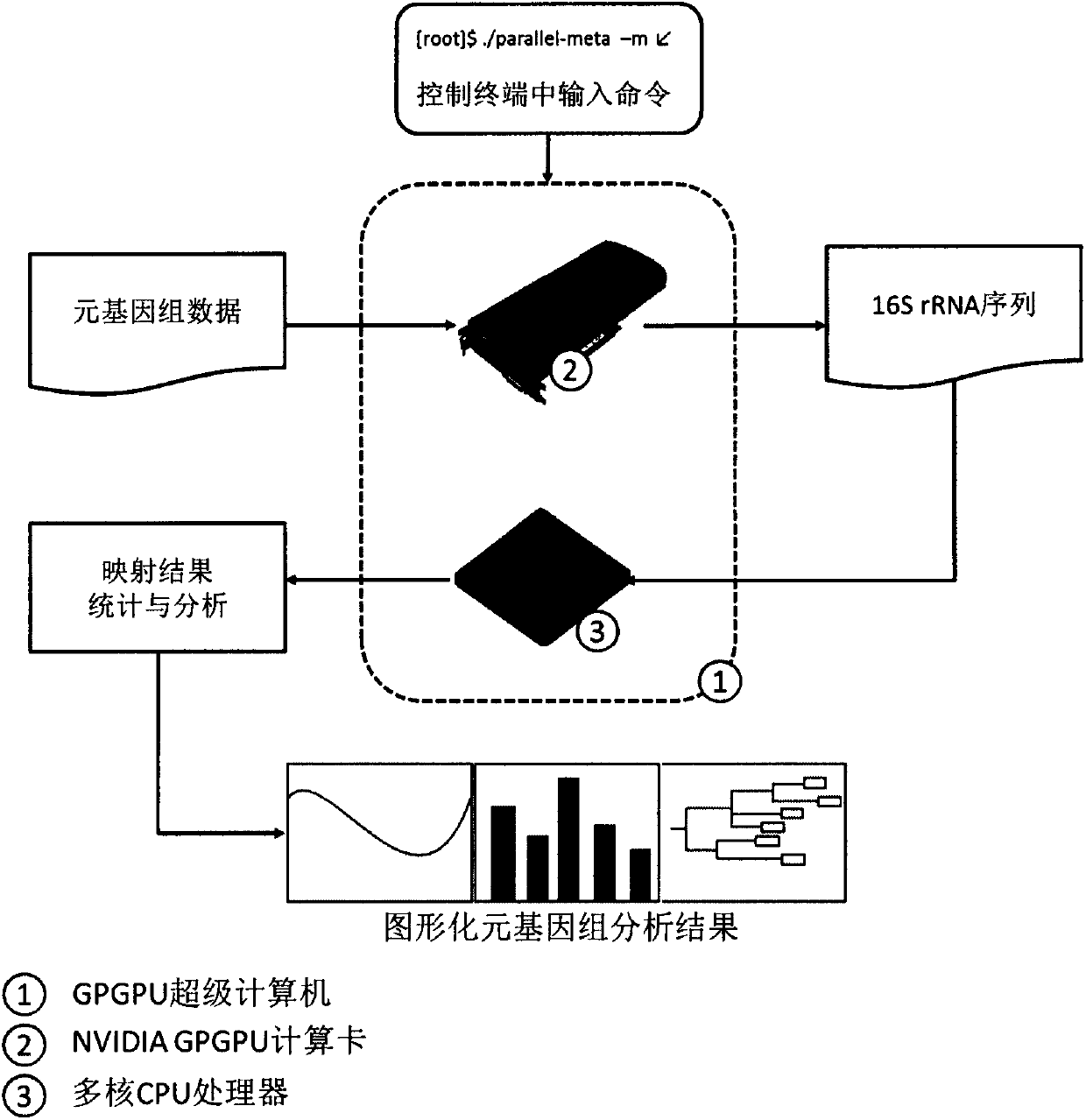 High-performance metagenomic data analysis system on basis of GPGPU (General Purpose Graphics Processing Units) and multi-core CPU (Central Processing Unit) hardware