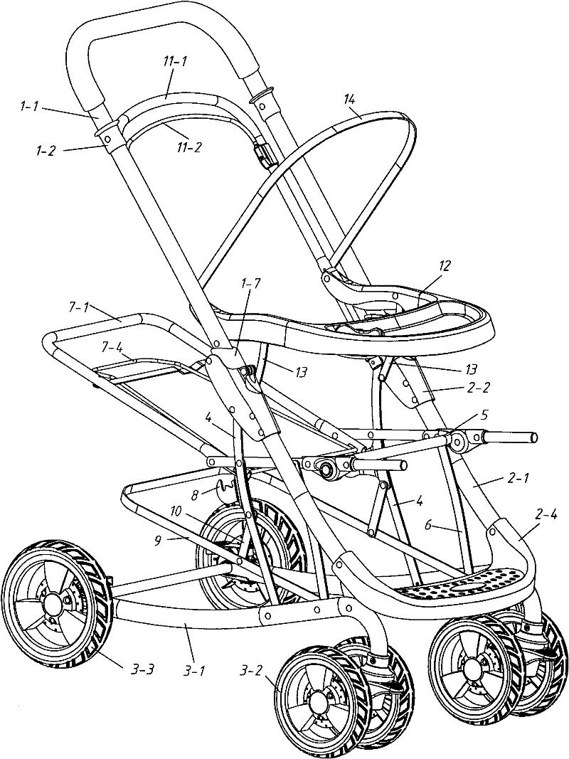 Foldable baby carriage capable of being pushed in reverse direction