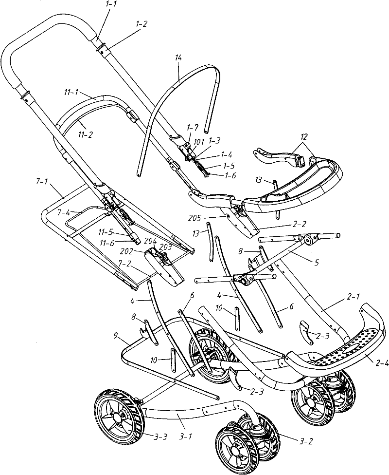 Foldable baby carriage capable of being pushed in reverse direction