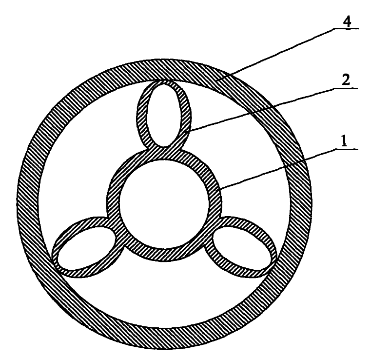 Rotary flexible shaft supporting tube with support blades having single-node elliptical-annular sections