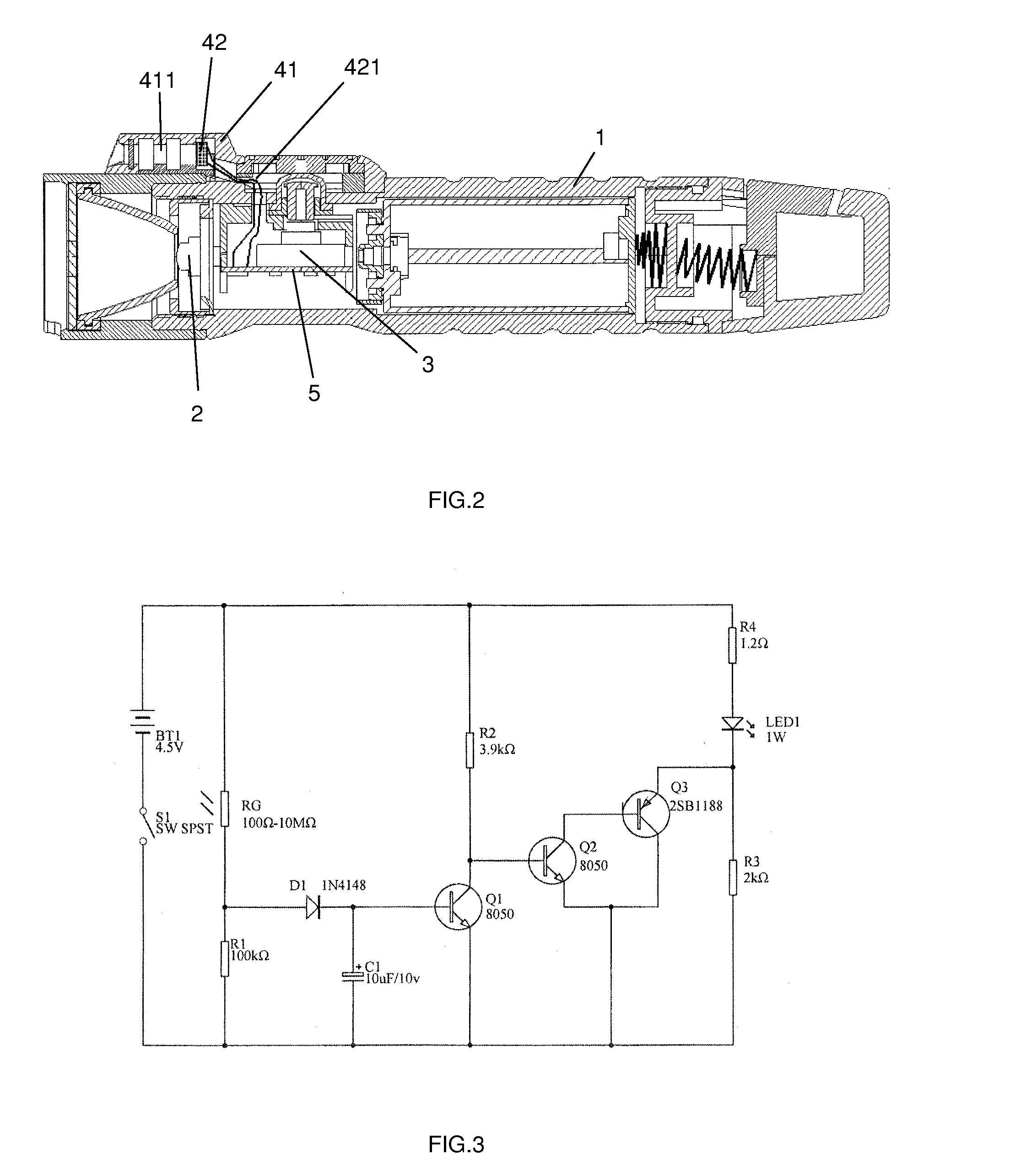 Flashlight with automatic light intensity adjustment means